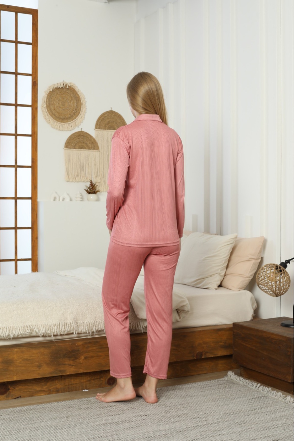 LİLA İÇ GİYİM Pegasus Düğmeli Uzun Kol Gül Kursu Pijama Takımı görsel 3