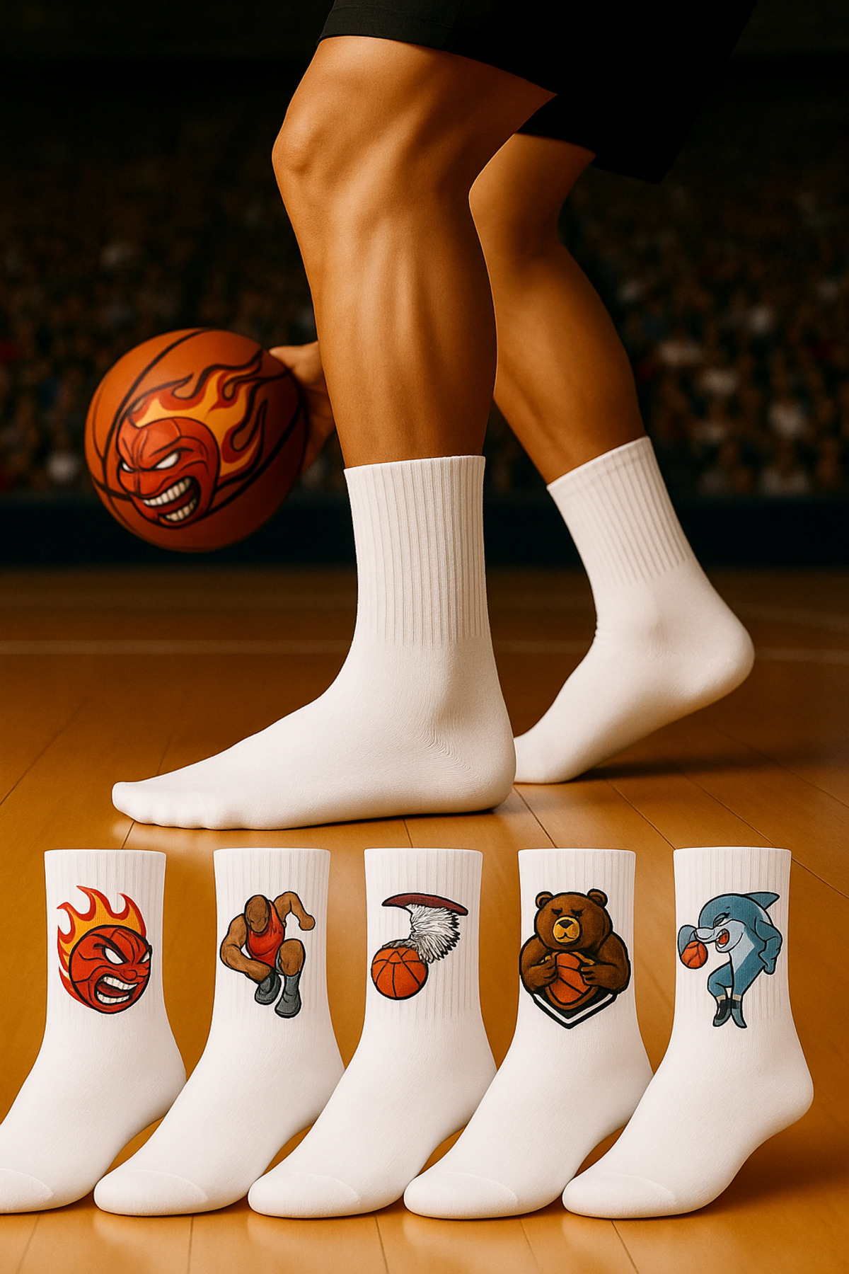çorapdunyam 6 Adet Basketbol Desenli Kolej Tenis Çorap görsel 2