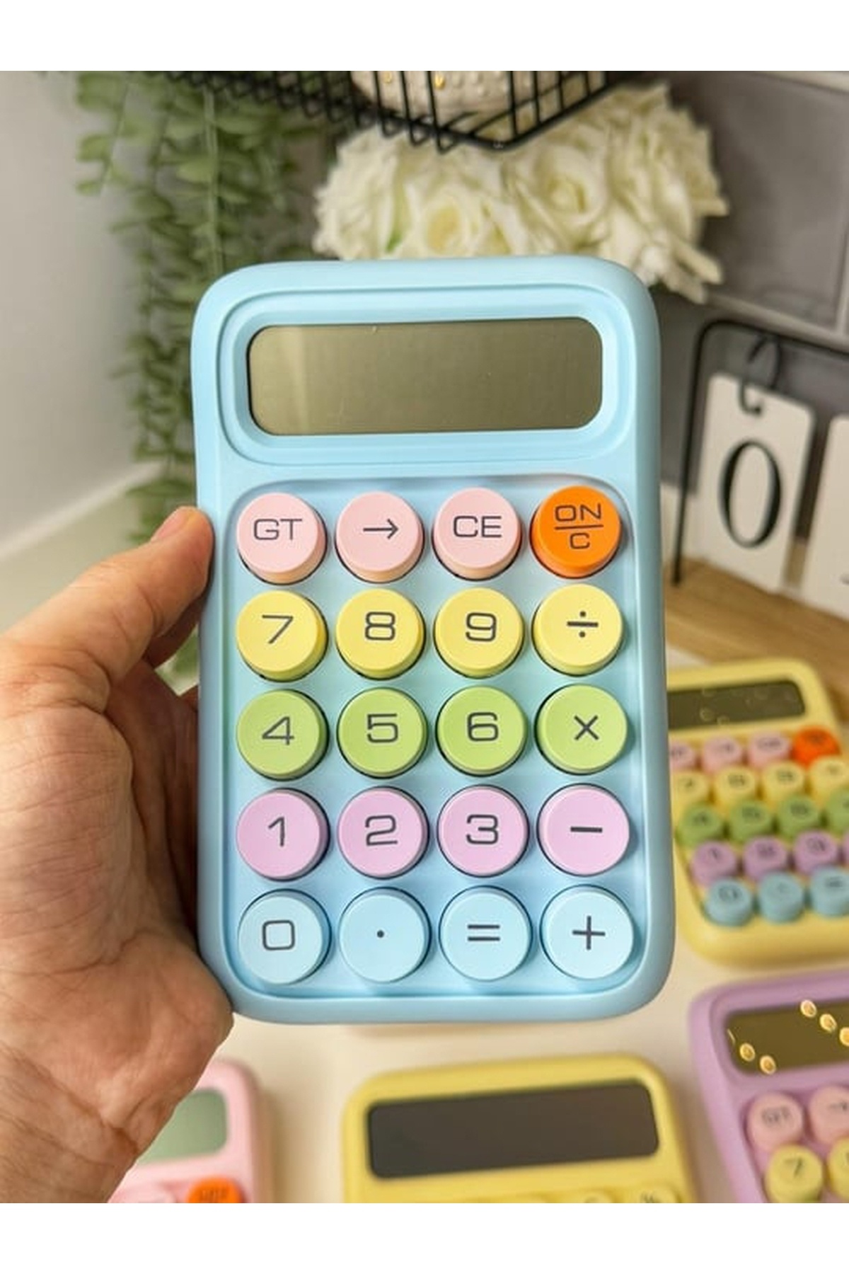 Hane216 Hesap Makinesi Daktilo Stili Büyük LCD Ekran Kolay Okuma Yuvarlak Tuşlu Hesap Makinesi MAVİ