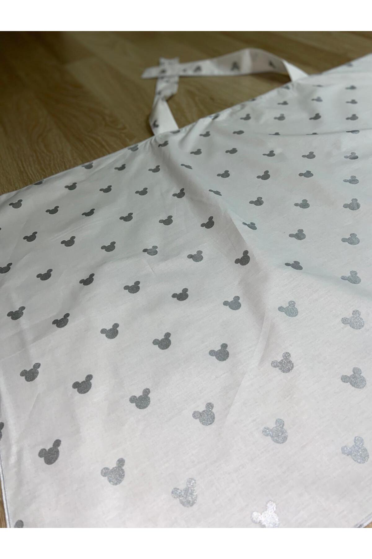 YUSRAMODA GÜMÜŞ MICKEY MOUSE DESENLI EMZİRME ÖRTÜSÜ fotoğrafı 3 (önizleme)