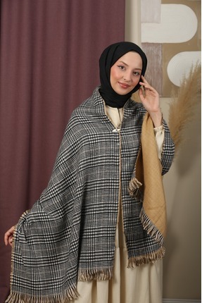 mim eşarp Çift Taraflı Ekose Kışlık Omuz Şalı