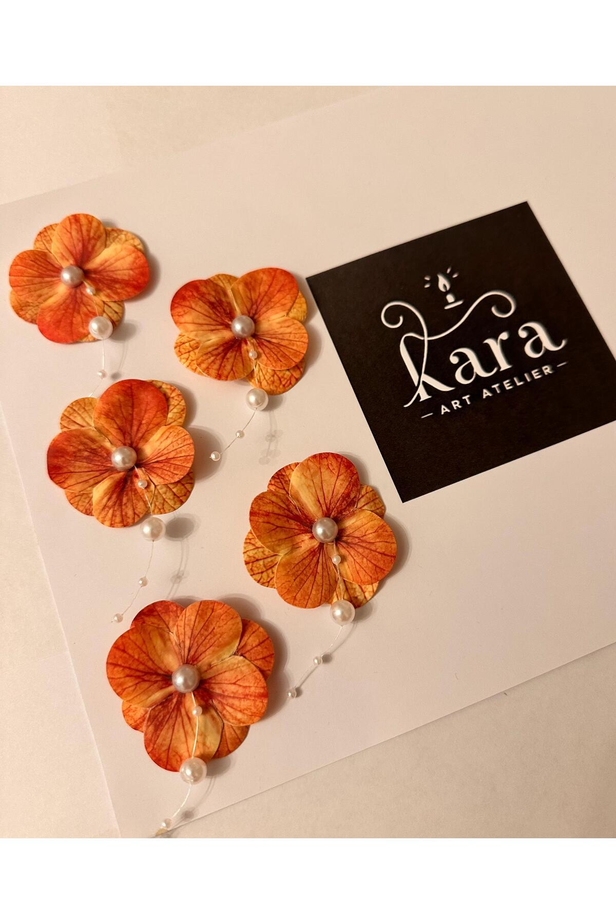 Kara Art Sarkıt İncili Ortanca yapay Hazır Çiçek -20 Adet- Somun-Turuncu Islak Dokulu Hediyelik