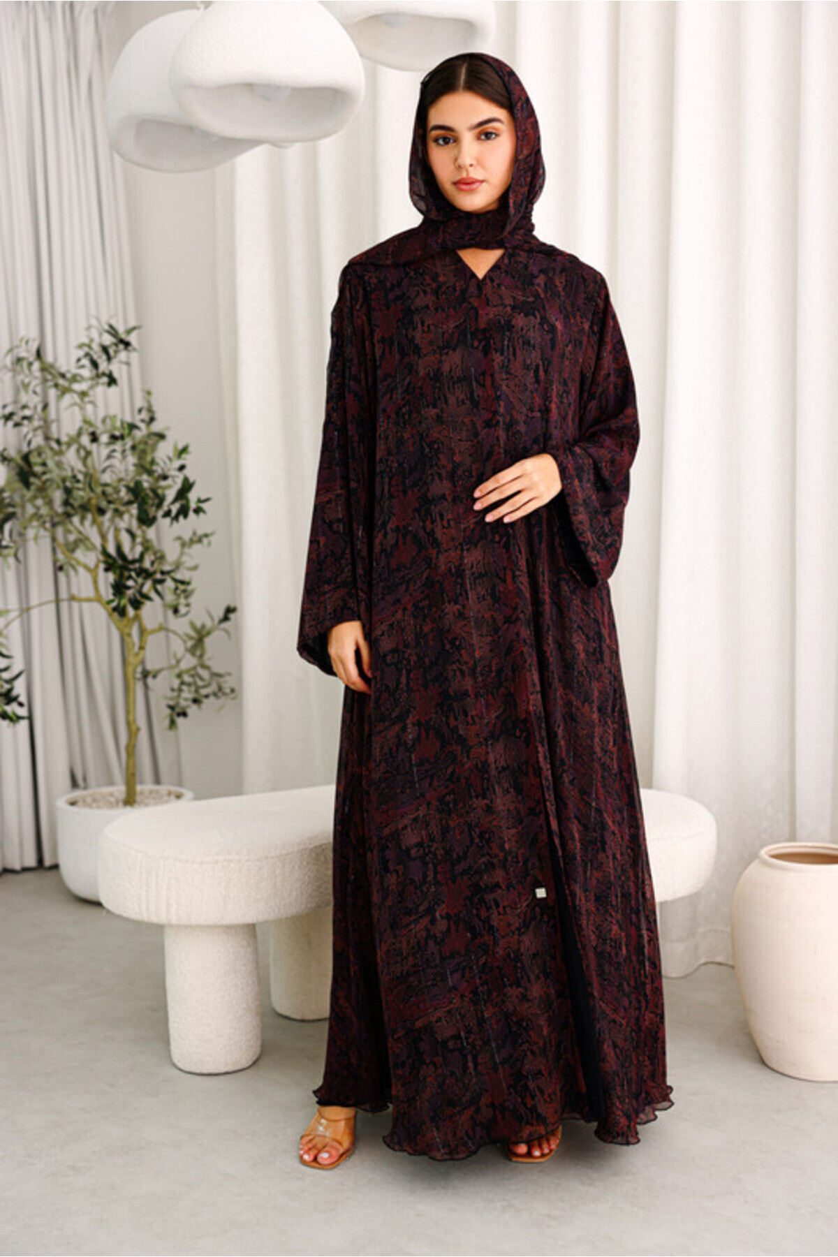 IKKXA Modern Maxi Unique Prints Purple Abaya