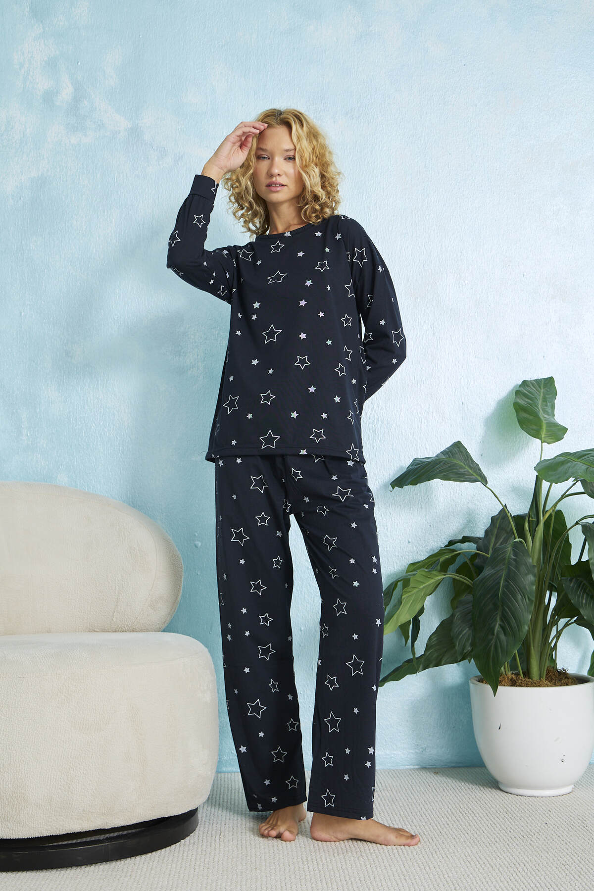 STELLAPİNK Yıldız Desenli Uzun Kollu Pijama Takımı görsel 5