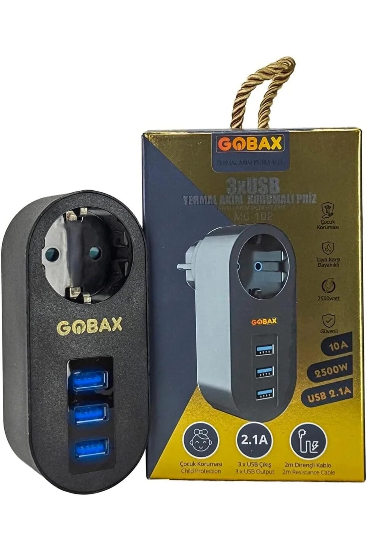 Genel Markalar Gobax Termal Akım Korumalı Akıllı Priz 3xusb Li, Çocuk Korumalı, Led Işıklı, Yüksek Isıya Dayanıklı