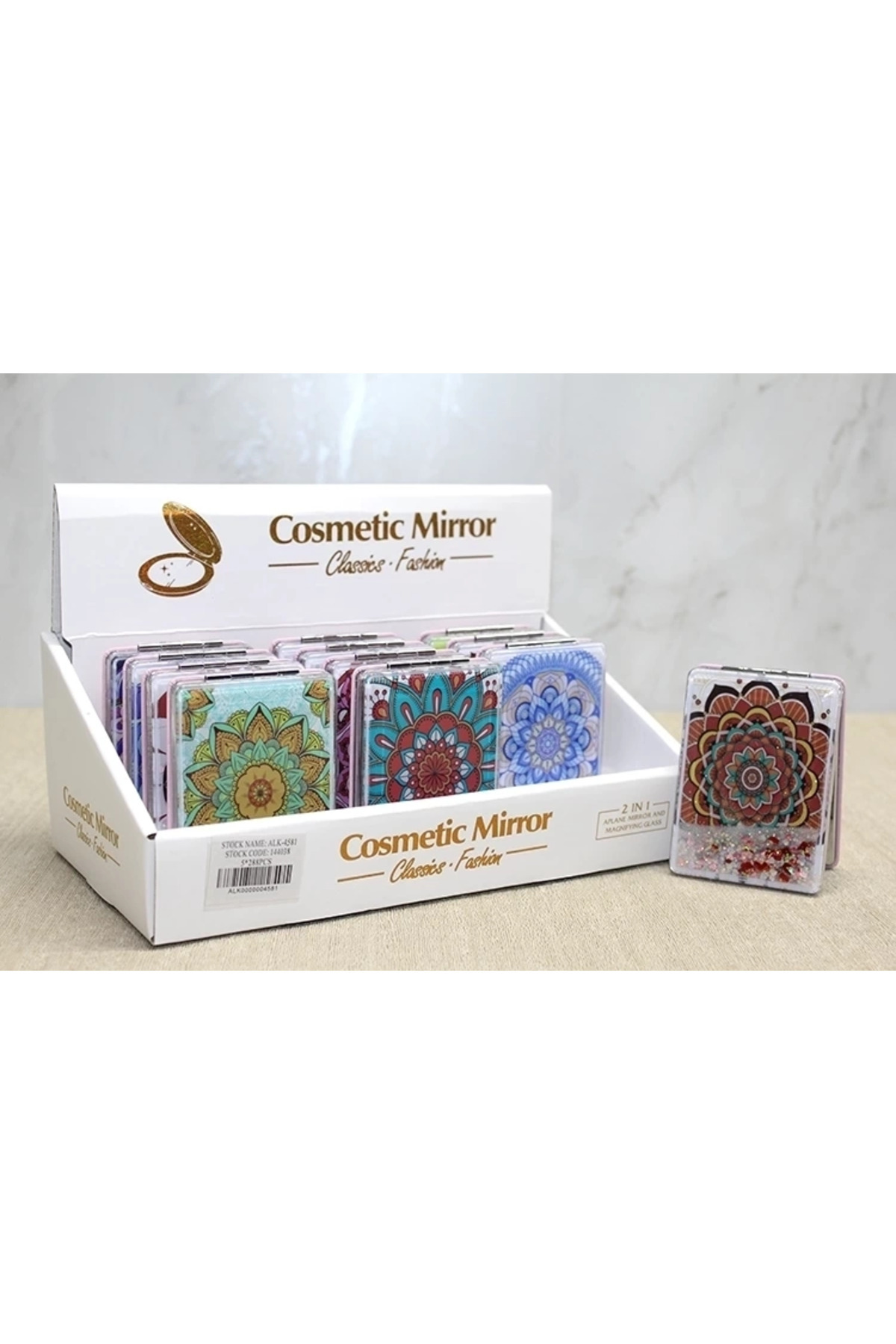 Glowify Store BUĞZ Mandala Desenli Hareketli Sulu El Aynası Alk4581