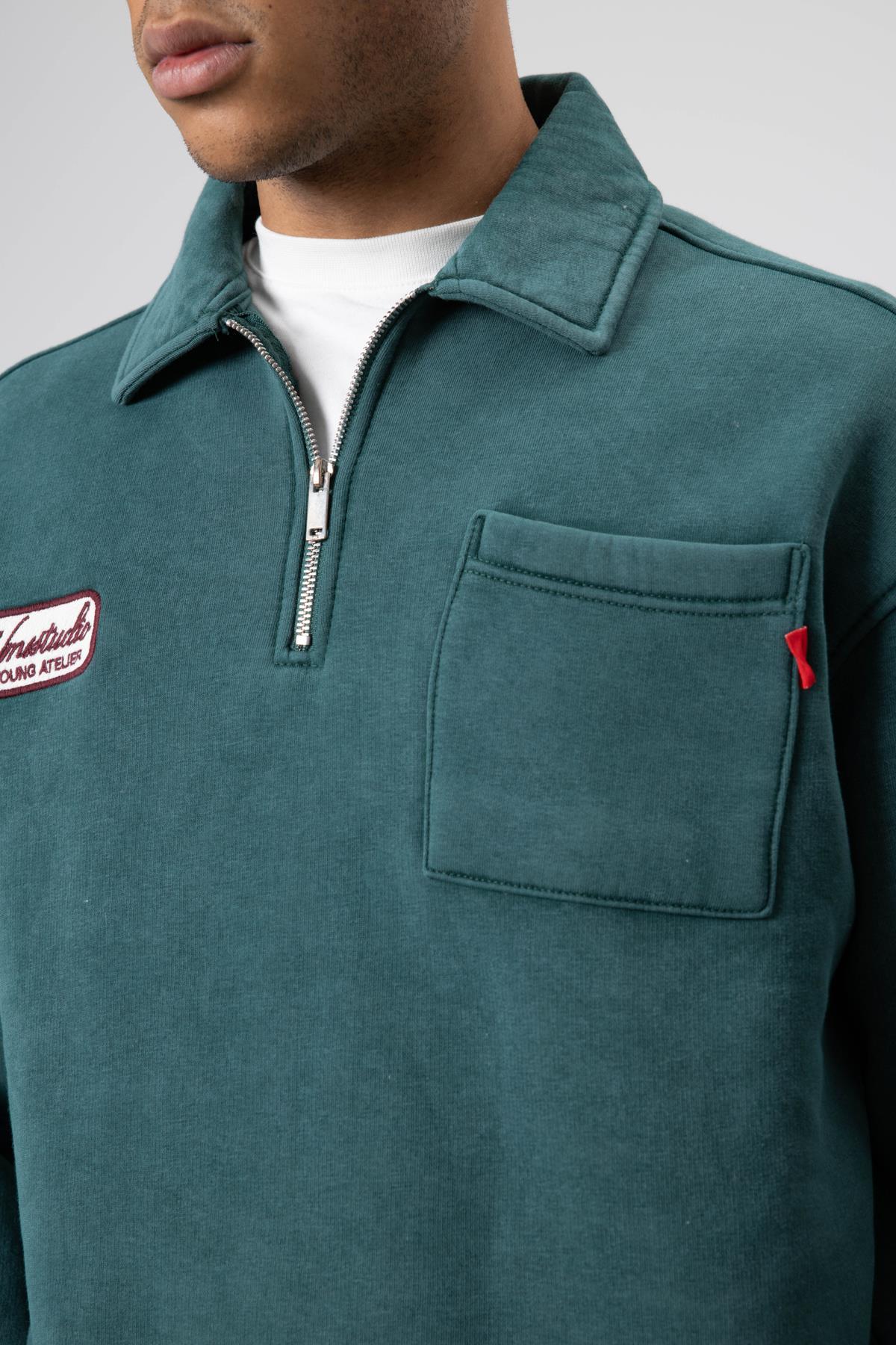 Yaka Fermuarlı Oversize Baskılı Sweatshirt Nefti — سبز V70-115 — تصویر 3 از 4