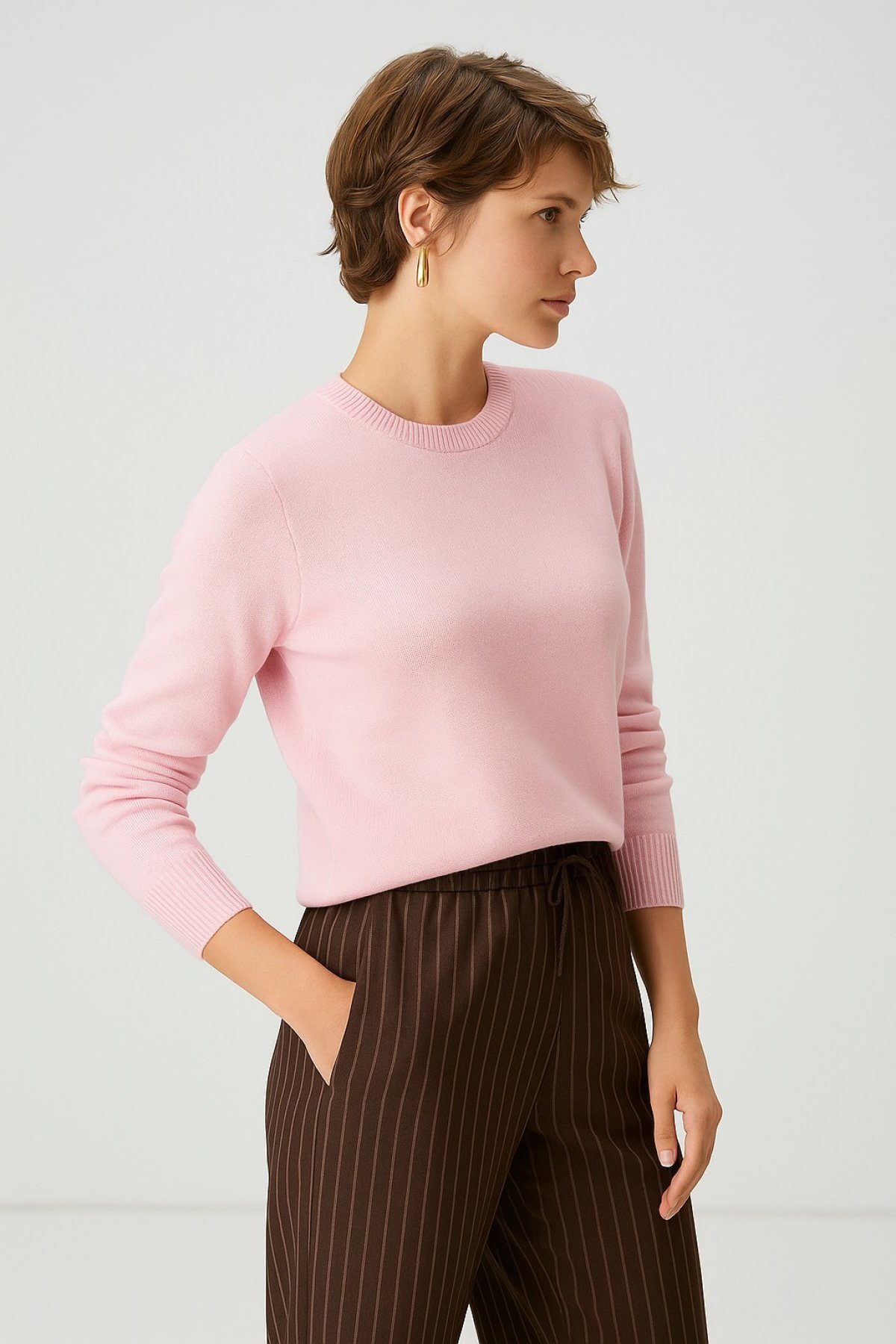 HAKKE  Bisiklet Yaka Oversize Triko KAZAK - Görsel 3