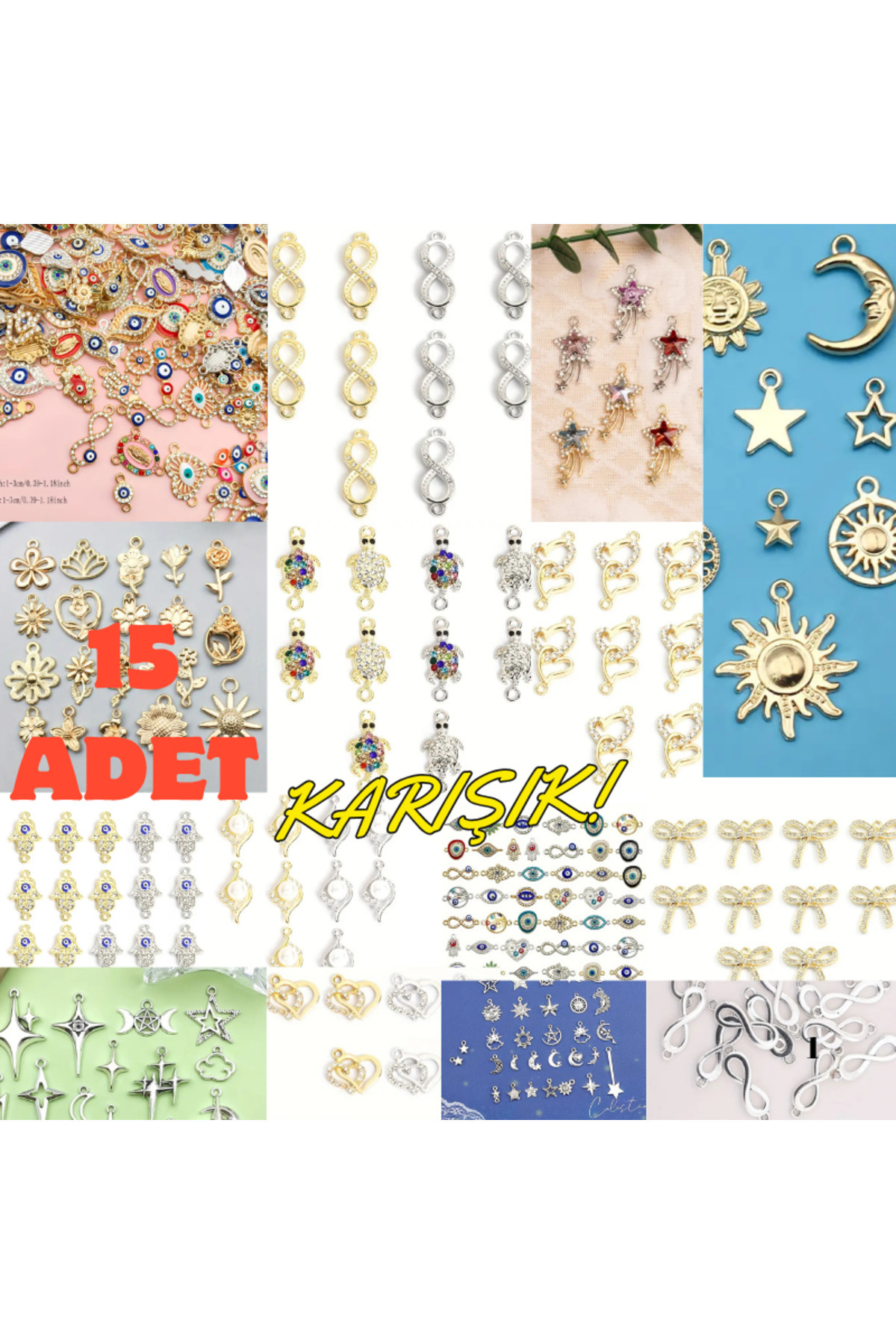 Feron Aksesuar Karışık Charm Takı Ucu Seti – Kolye, Bileklik, Küpe 01