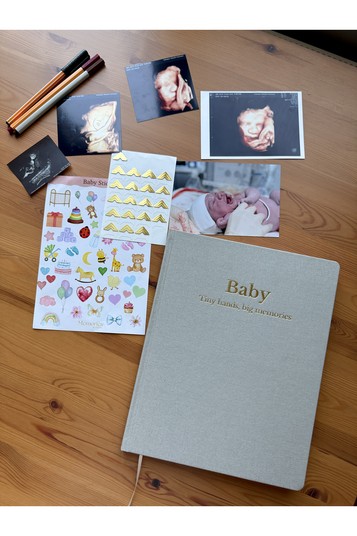 Memories & more Bebek Anı Defteri - Keten Kumaş Kapak & Altın Yaldız Baskılı fotoğrafı 7 (önizleme)