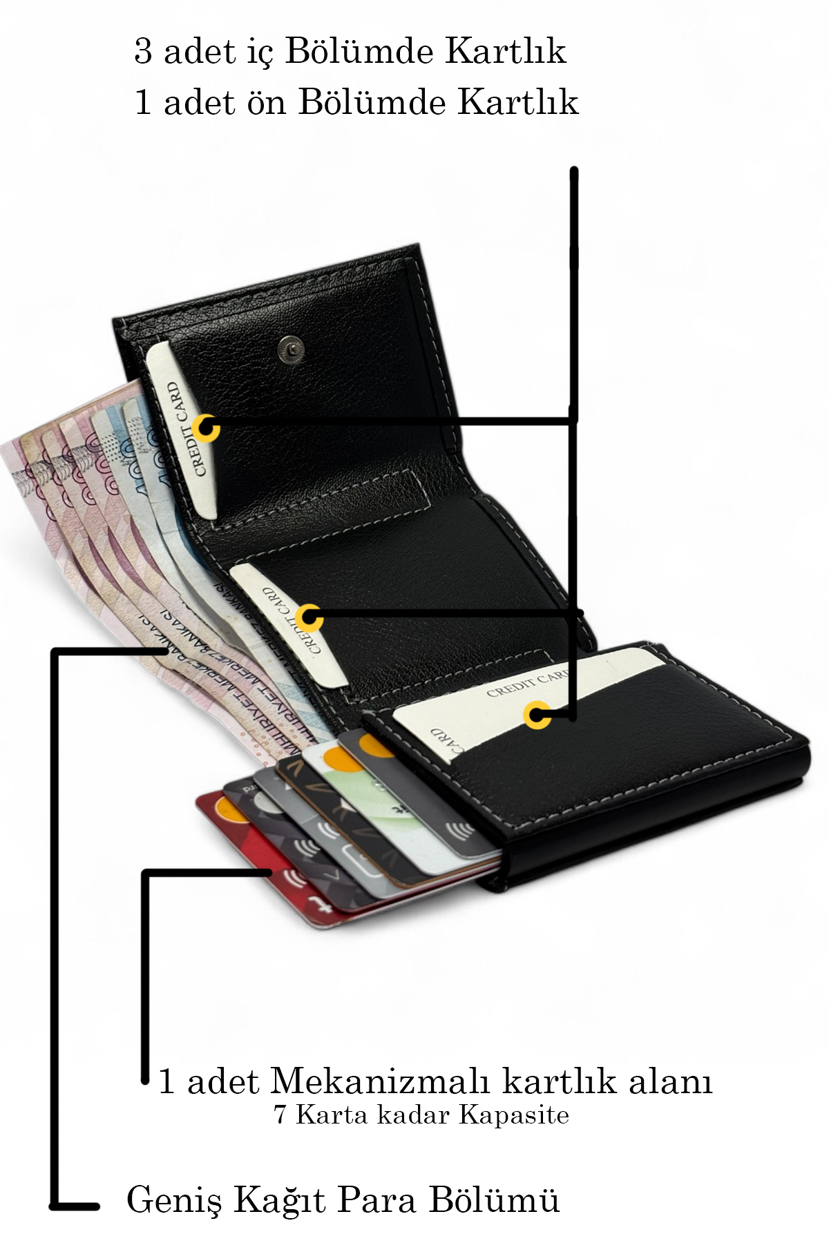 EVVELİ  Erkek Charm Bileklik ve Vegan Deri Siyah Nakit Para Bölmeli Kızaklı Mekanizmalı Cüzdan Kartlık Seti - Görsel 3