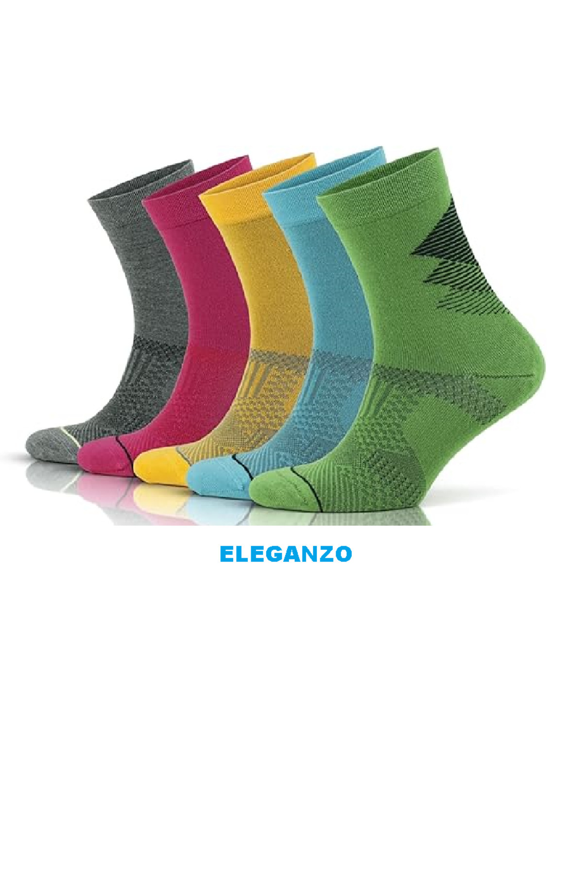 eleganzo 5'li Bambu Renkli Dikişsiz Koşu Spor Topuk Burun Güçlendirilmiş Nem Emici Fit Erkek Çorap Seti 3209