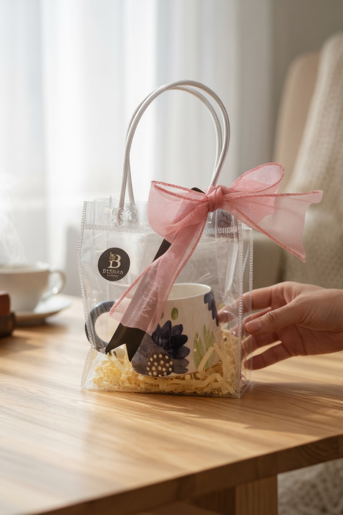 Bohem kutusu Hediye Kutulu Mavi Çiçek Beyaz Kahve - Çay Fincanı