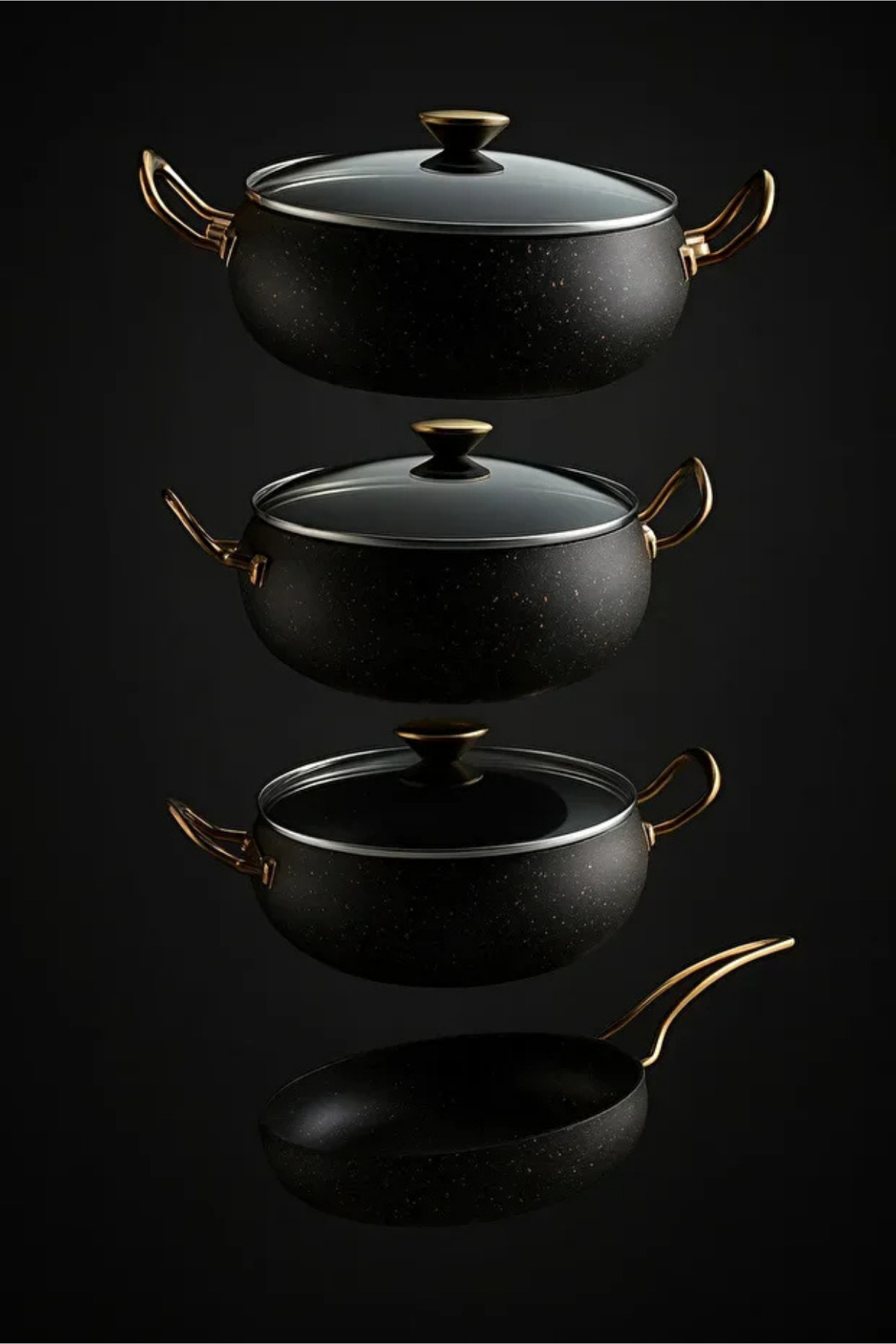 7 Pieces Granada Granite Cookware and Pan Set – 20 cm 2.5L, 24 cm 4.5L, 26 cm Low 3L, 26 cm Pan