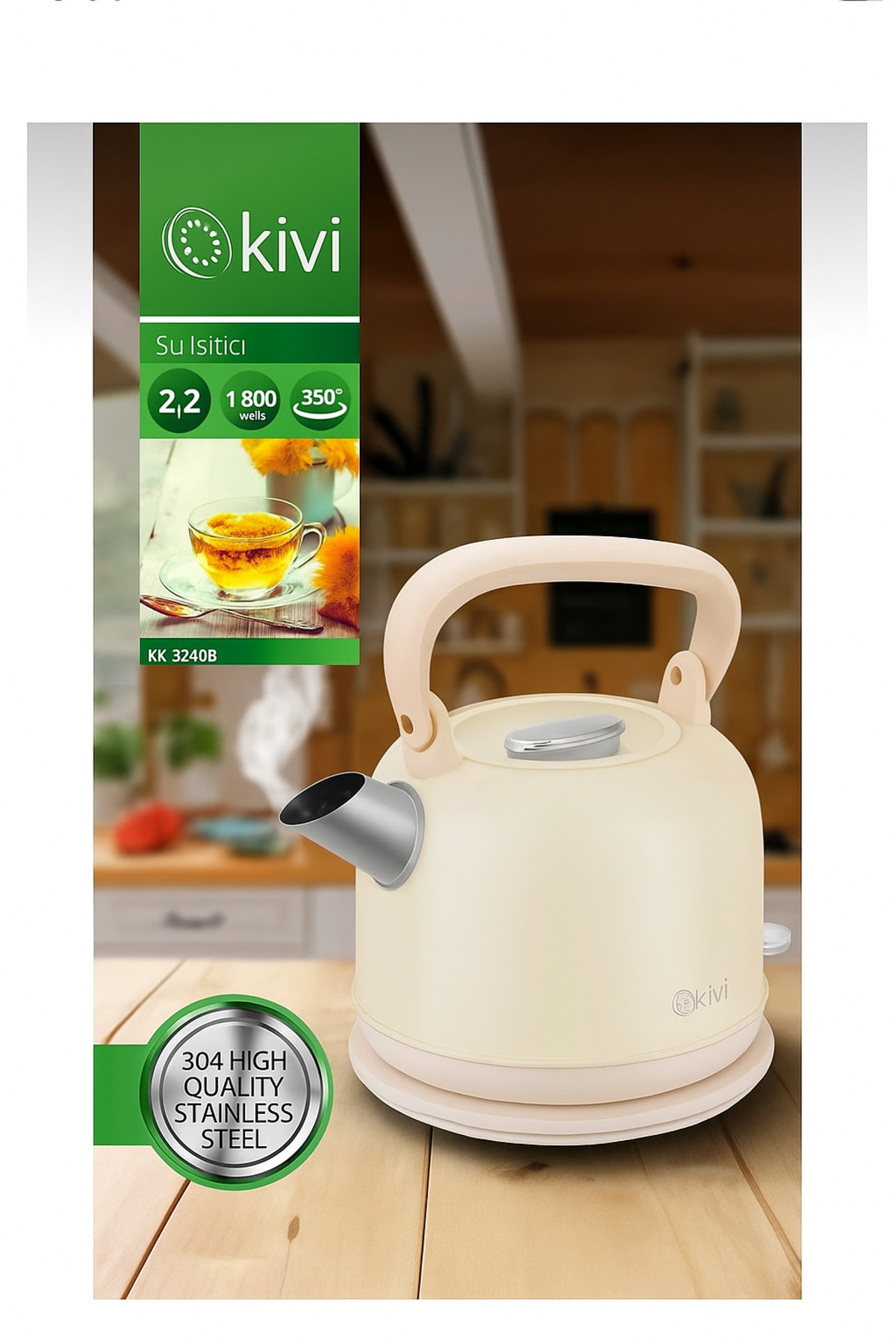 Kivi Paslanmaz retro Çelik Su Isıtıcı kattle