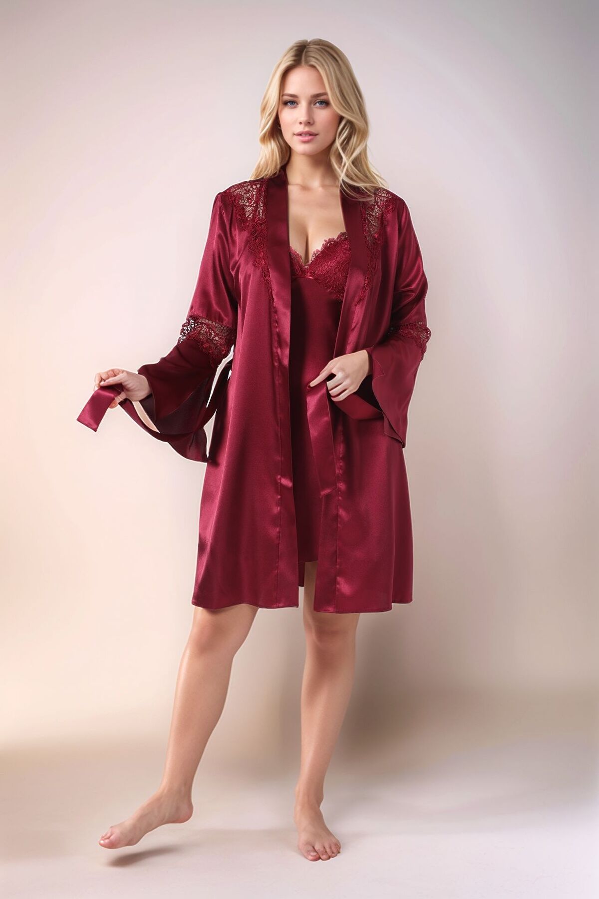 Loule 6'lı Kadın Sabahlık & Gecelik & Pijama Takımı Saten Çeyizlik Seti OL.AL.8680.001