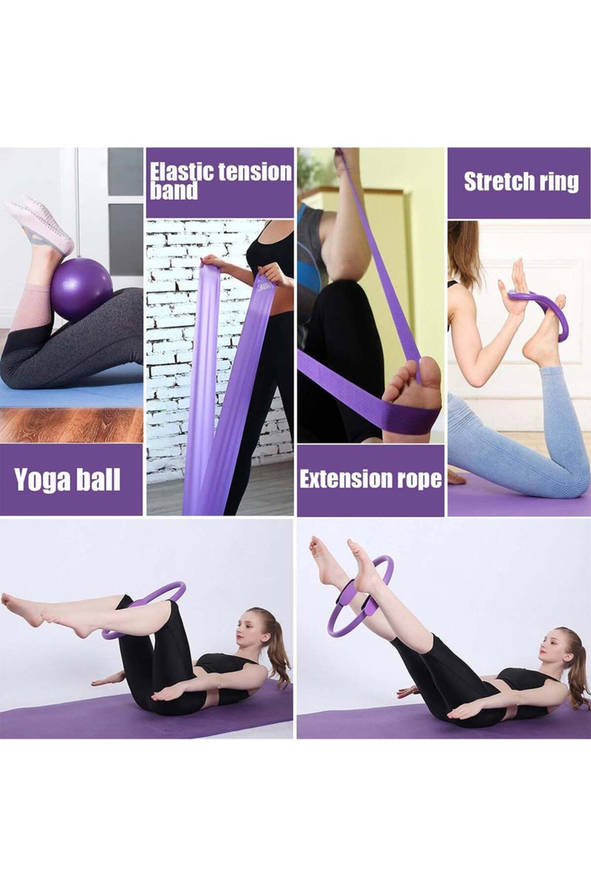 مجموعة بيلاتيس ويوجا من 5 قطع - حلقة، كرة، شريط وح...