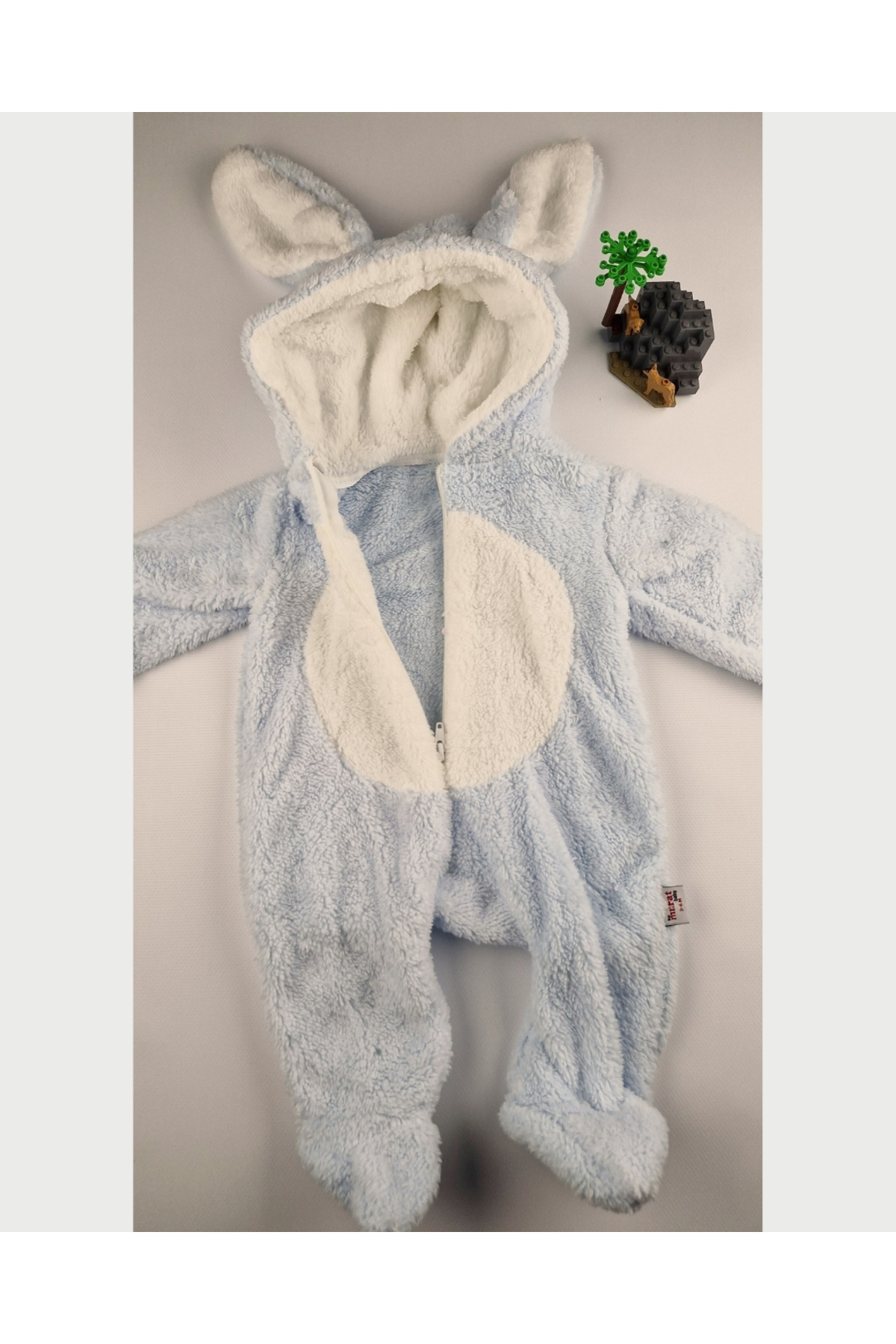 BYMURAT BABY Tavşan Kulaklı Pembe/Mavi/Krem Welsoft Bebek Tulum – Kapüşonlu Kışlık 0-12 Ay fotoğrafı 4 (önizleme)