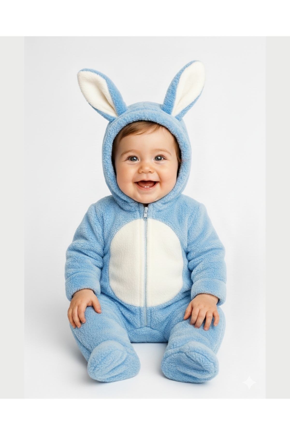 BYMURAT BABY Tavşan Kulaklı Pembe/Mavi/Krem Welsoft Bebek Tulum – Kapüşonlu Kışlık 0-12 Ay fotoğrafı 6 (önizleme)