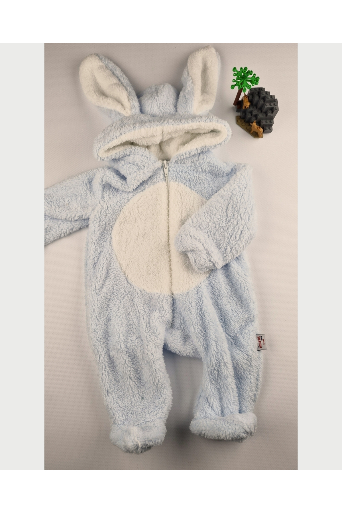 BYMURAT BABY Tavşan Kulaklı Pembe/Mavi/Krem Welsoft Bebek Tulum – Kapüşonlu Kışlık 0-12 Ay fotoğrafı 3 (önizleme)