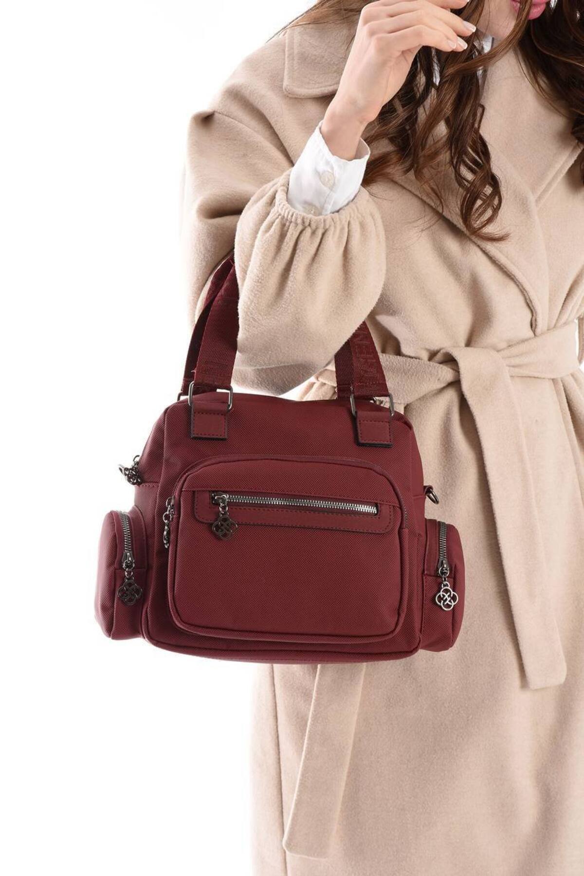 Bordo Bentley Çok Bölmeli El Omuz ve Çapraz Kadın Çantası