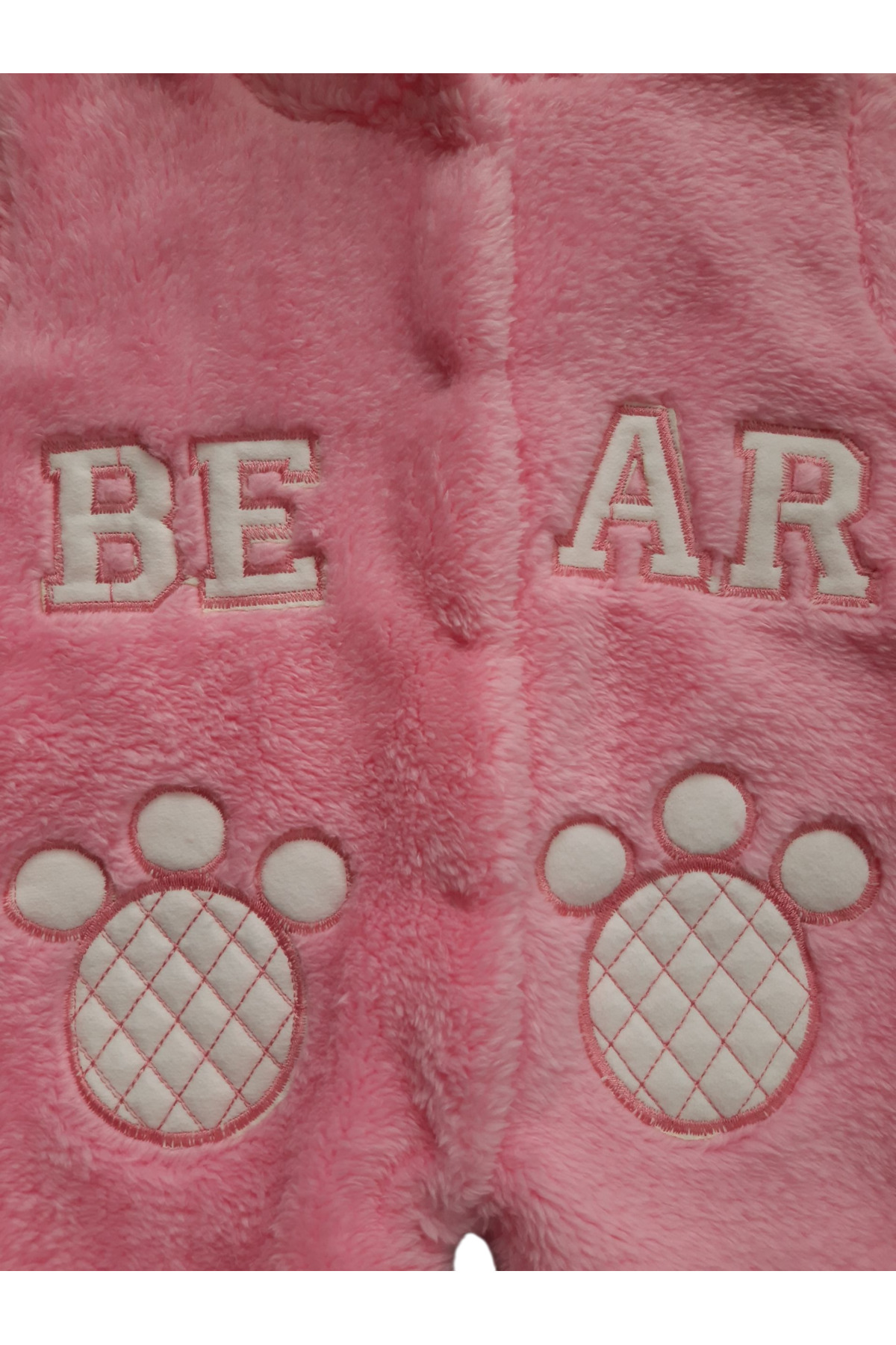 eomix kids Bebek tulum kışlık welsoft peluş şapkalı ayı figürü nakışlı kız fotoğrafı 3 (önizleme)
