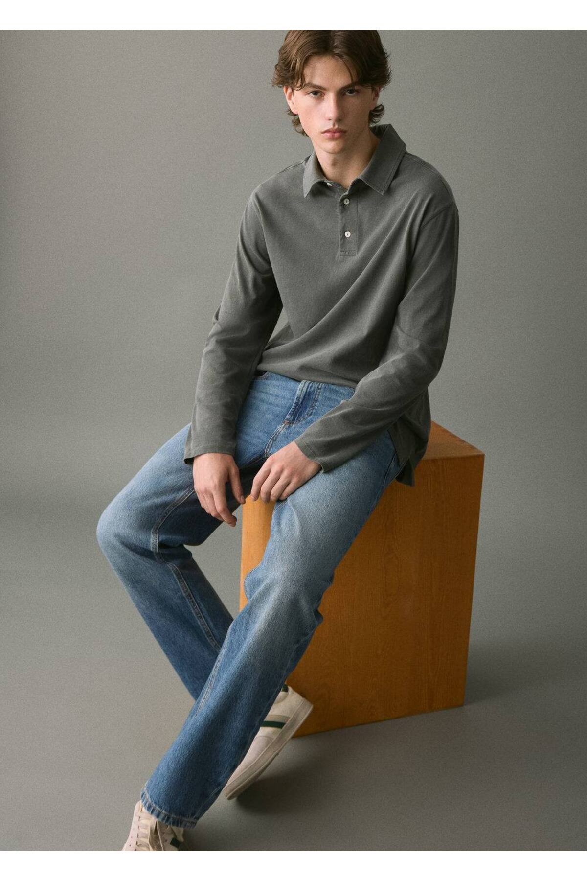 Mango Teen Düz kesimli pamuklu jean pantolon görsel 7