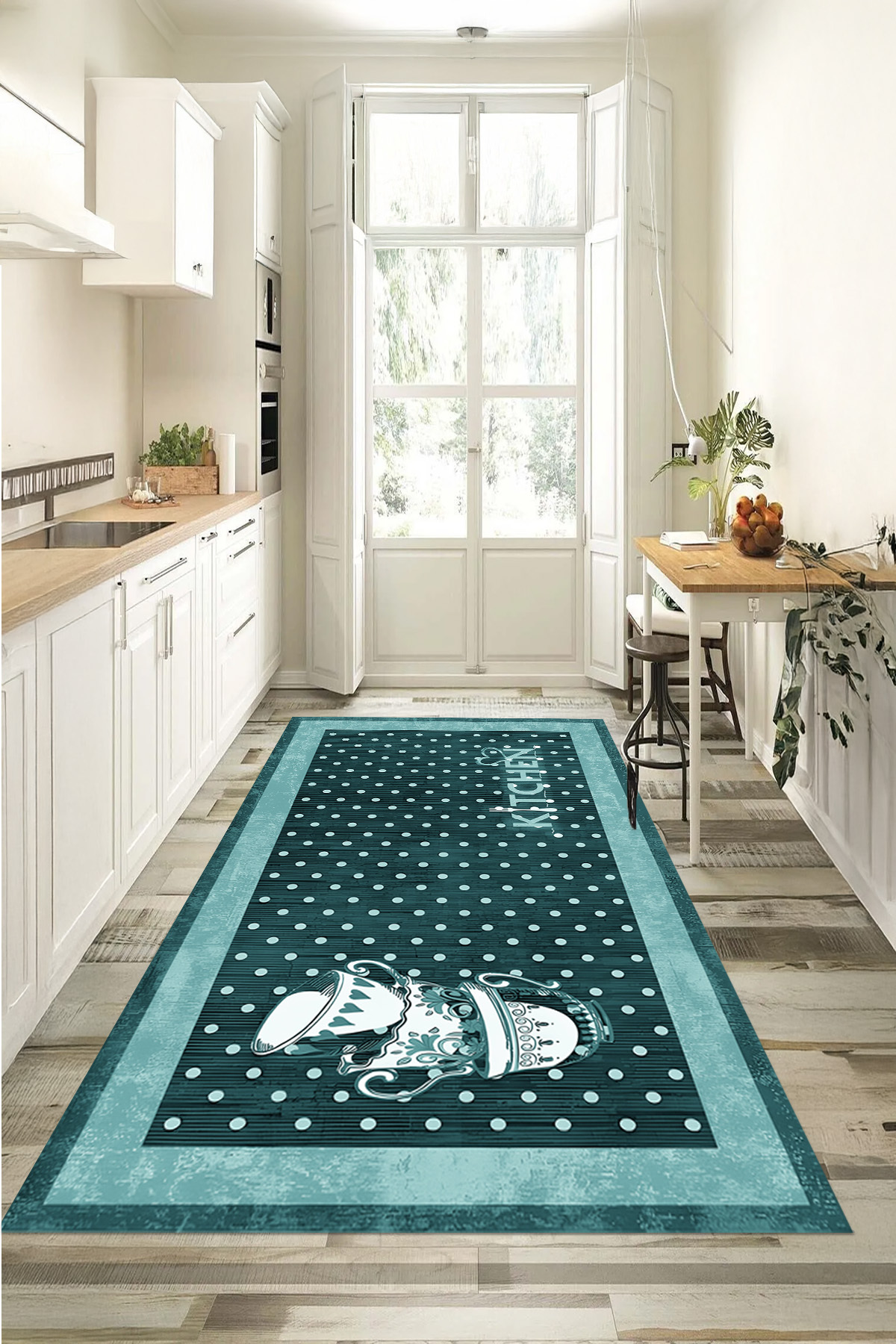 Decorative Digital Printed Washable and Non-Slip Kitchen Printed Cup Pattern Kitchen Rug