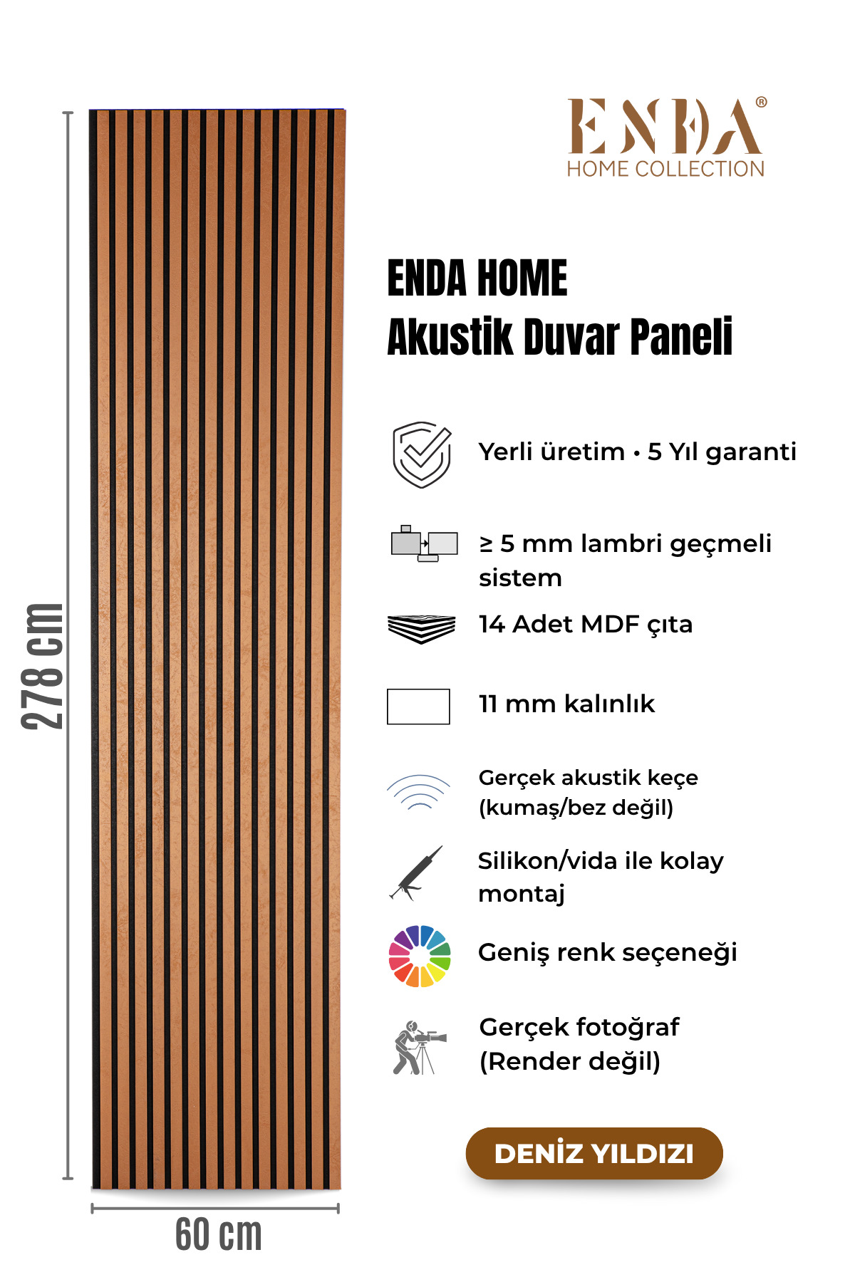 MDF Acoustic Wall Panel 60×278 cm – 11 mm Thickness, Real Felted Decor Lath