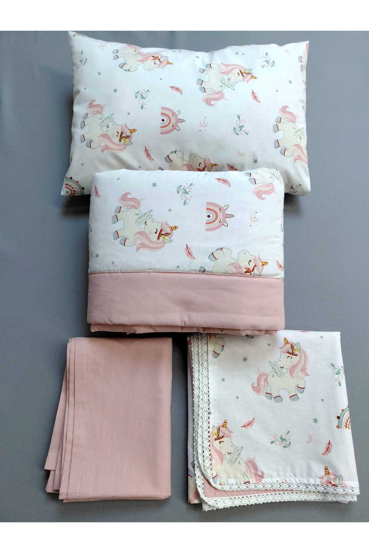 zera collection 4 Parça 100% Organik pamuk Unicorn Bebek Yorgan Nevresim Takımı bebek seti (Unisex) 3 FARKLI RENK fotoğrafı 3 (önizleme)