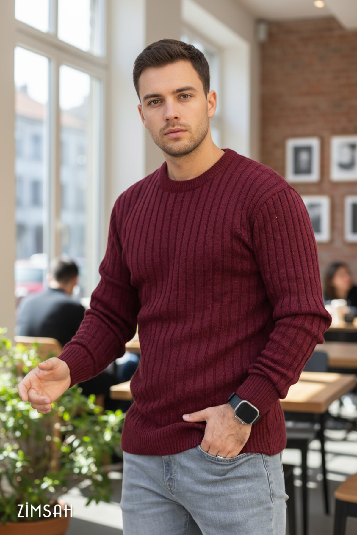 ژاکت بافتنی مردانه ژاکت Claret ژاکت قرمز Slim Fit — زرشکی Zimsah1415 — تصویر 6 از 6
