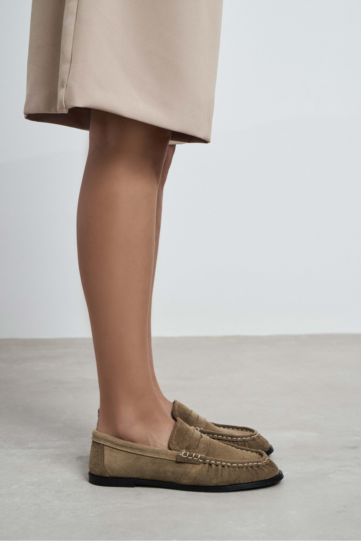 NİŞANTAŞI SHOES  Elisha Rome Bej Hakiki Süet Düz Taban Loafer Kadın Ayakkabı - Görsel 9