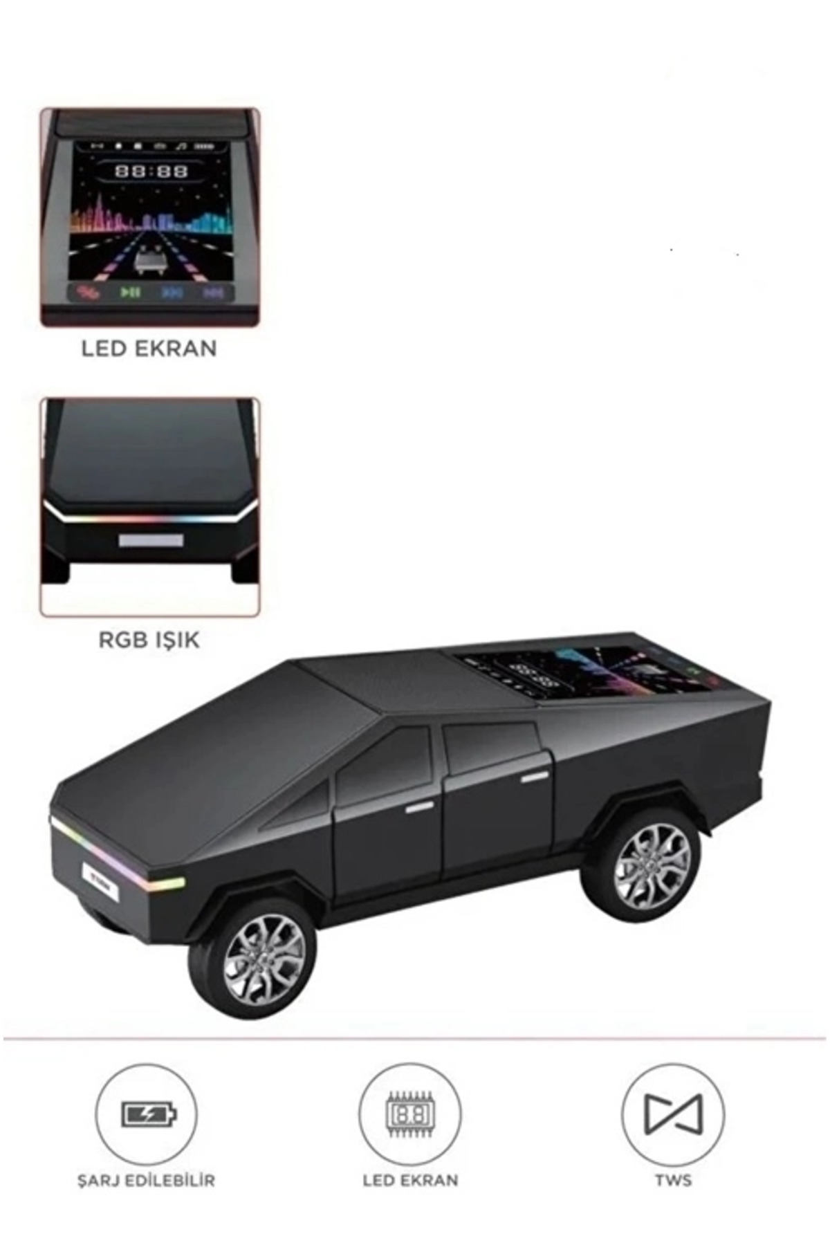 Lisinya BFS D68 Cyber Model Araba Tasarımlı Bluetooth Hoparlör 15w Güçlü Ses Rgb Led /tws/usb Siyah