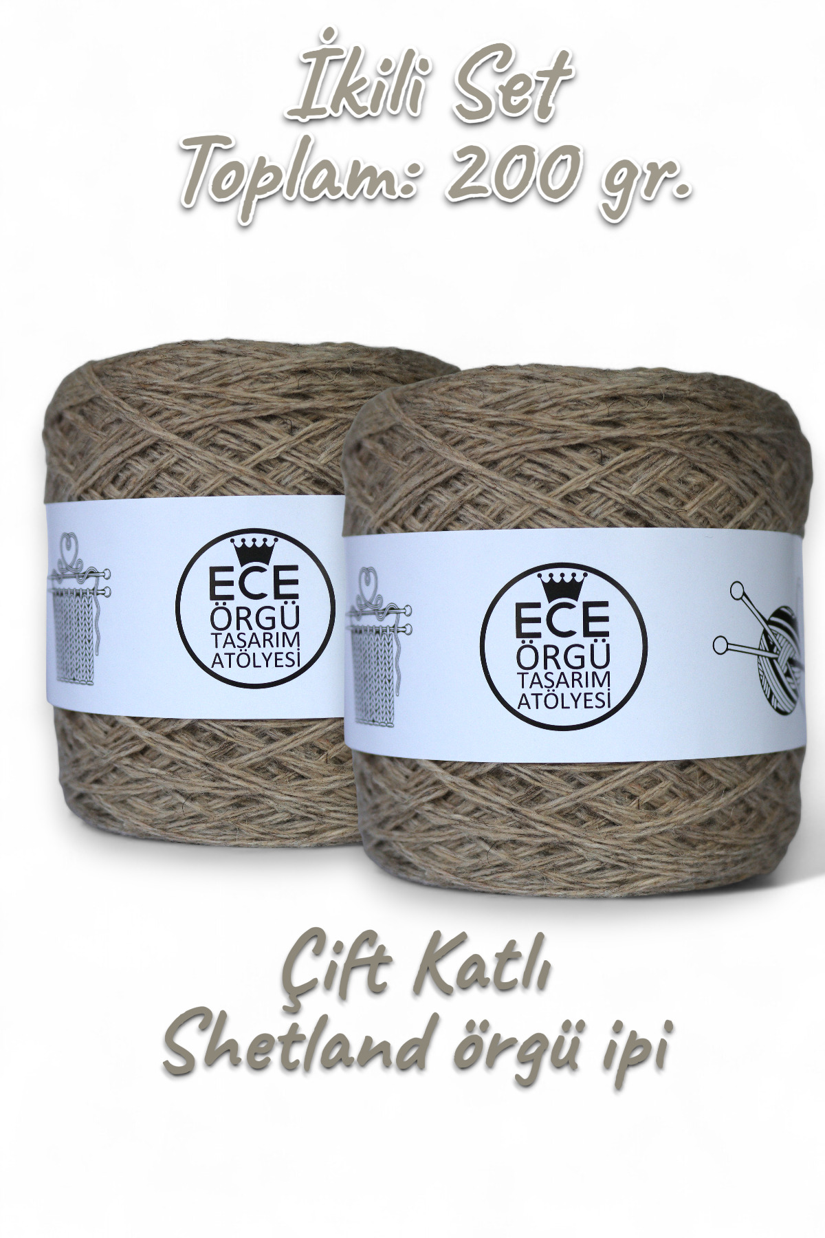 Beige ,double-layered, twisted, 35% wool - 65% acrylic, shetland knitting rope (200 g.)
