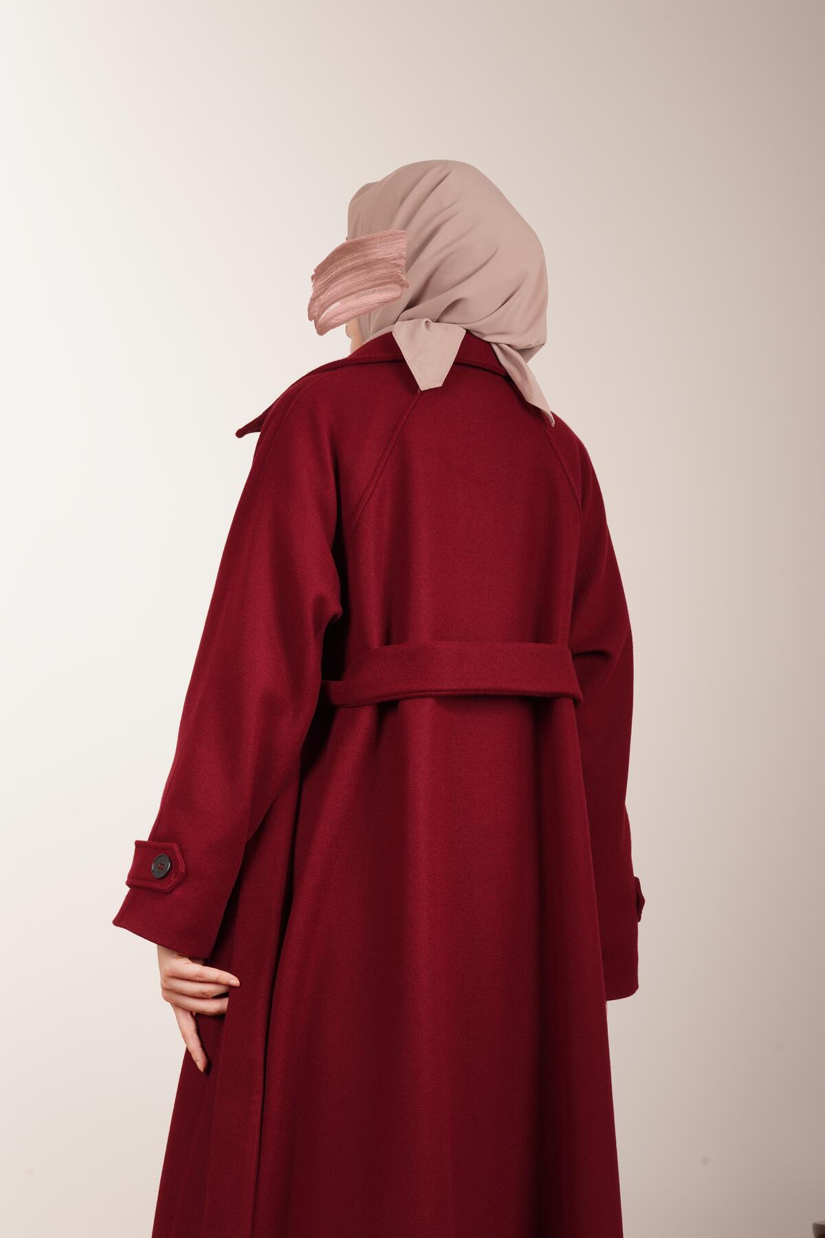 ANDE Düğmeli Kloş Kaban-Bordo