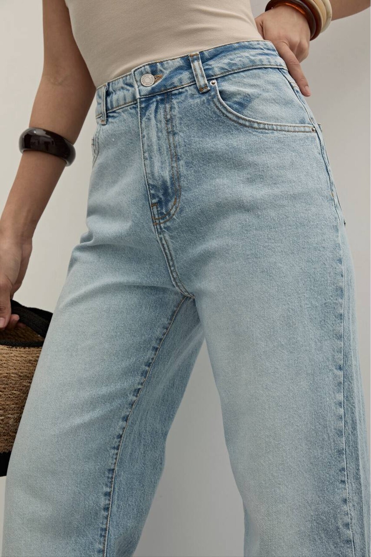 ZDN JEANS Kadın Straight Fit Buz Mavi Jean W-1701 görsel 7