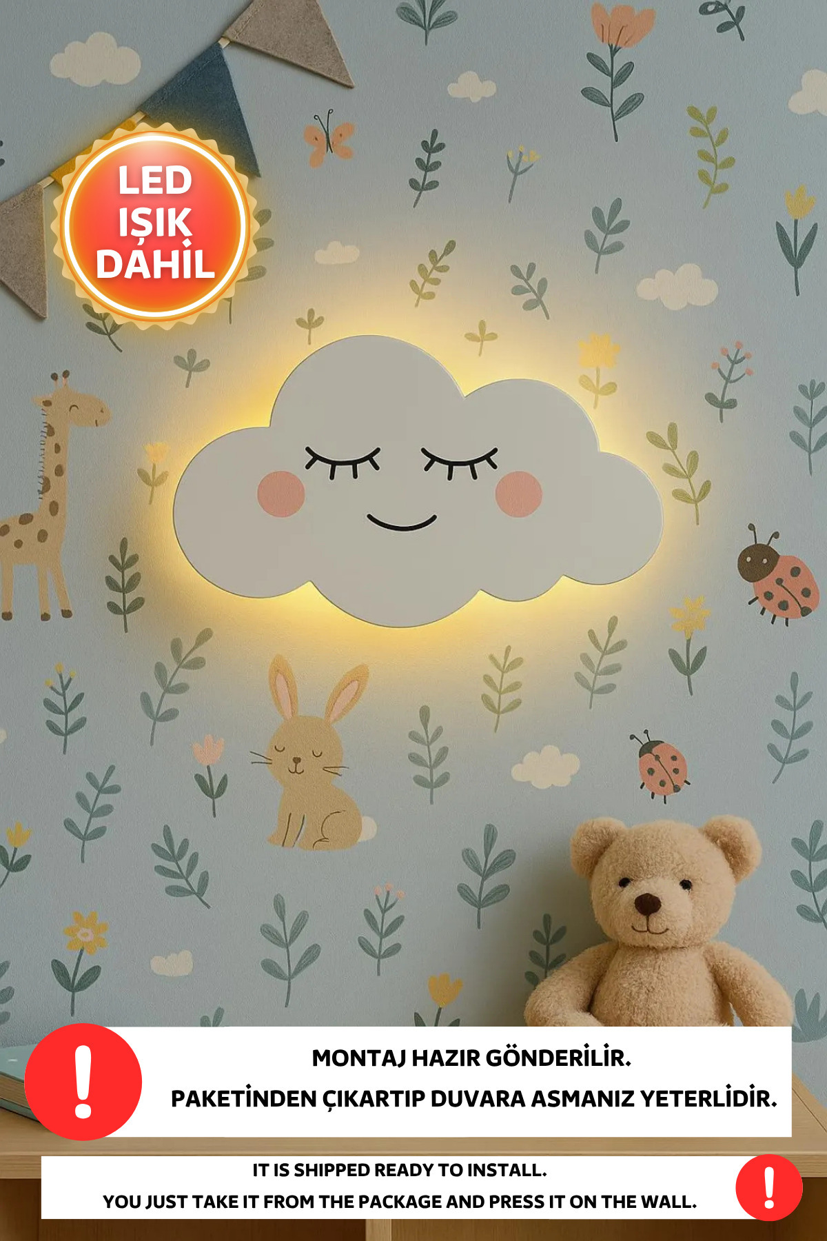 Dekorvin 1 Adet Bulut Gece Lambası Bebek Çocuk Odası Duvar Dekorasyonu Aydınlatma Ahşap Gece Lambası fotoğrafı 4 (önizleme)