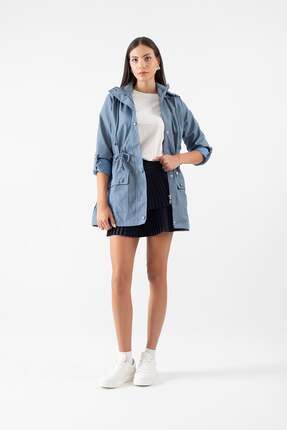 Spazio Christensen Kapüşonlu Çıtçıtlı Katlamalı Kol Safari Mont İNDİGO