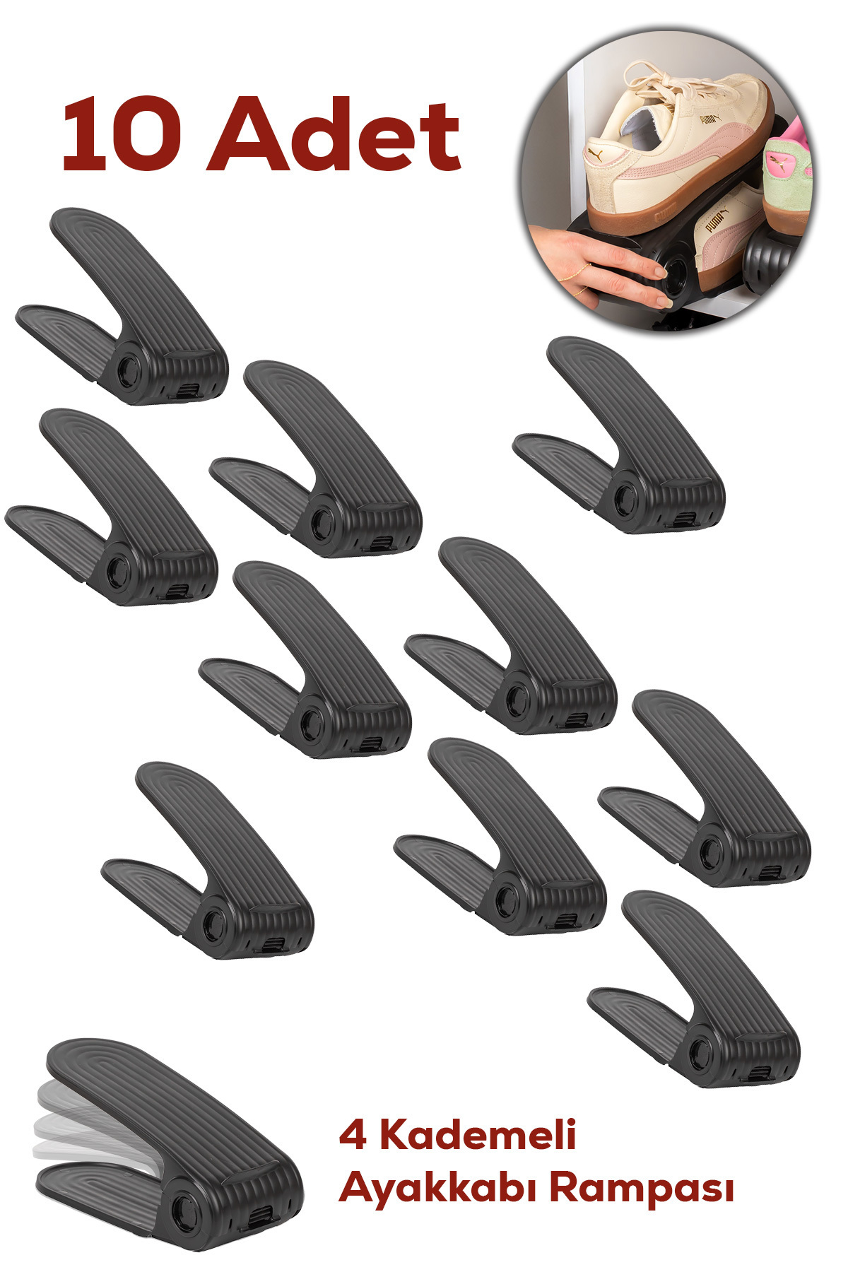 Porsima 5301 10lu Ayakkabı Rampası Ayakkabı Düzenleyici Dolap İçi Organizer- Siyah