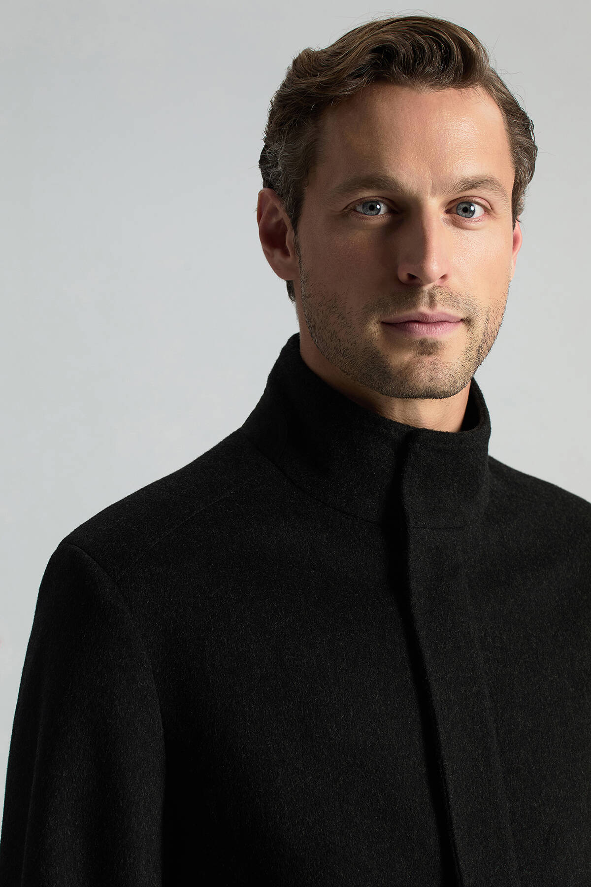 Hemington  İtalyan Saf Yün Fermuar Detaylı Antrasit Palto - Görsel 4