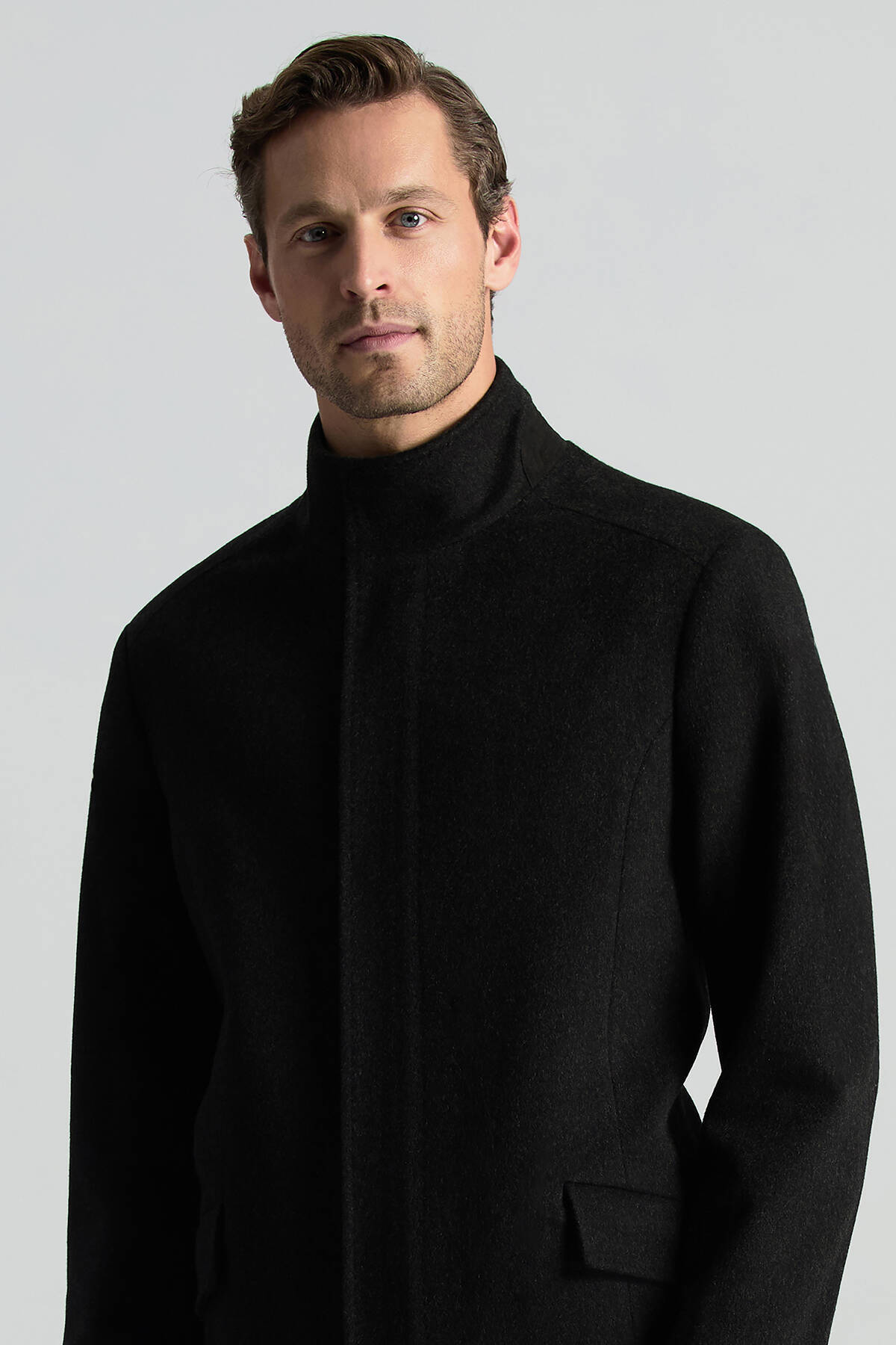 Hemington  İtalyan Saf Yün Fermuar Detaylı Antrasit Palto - Görsel 3