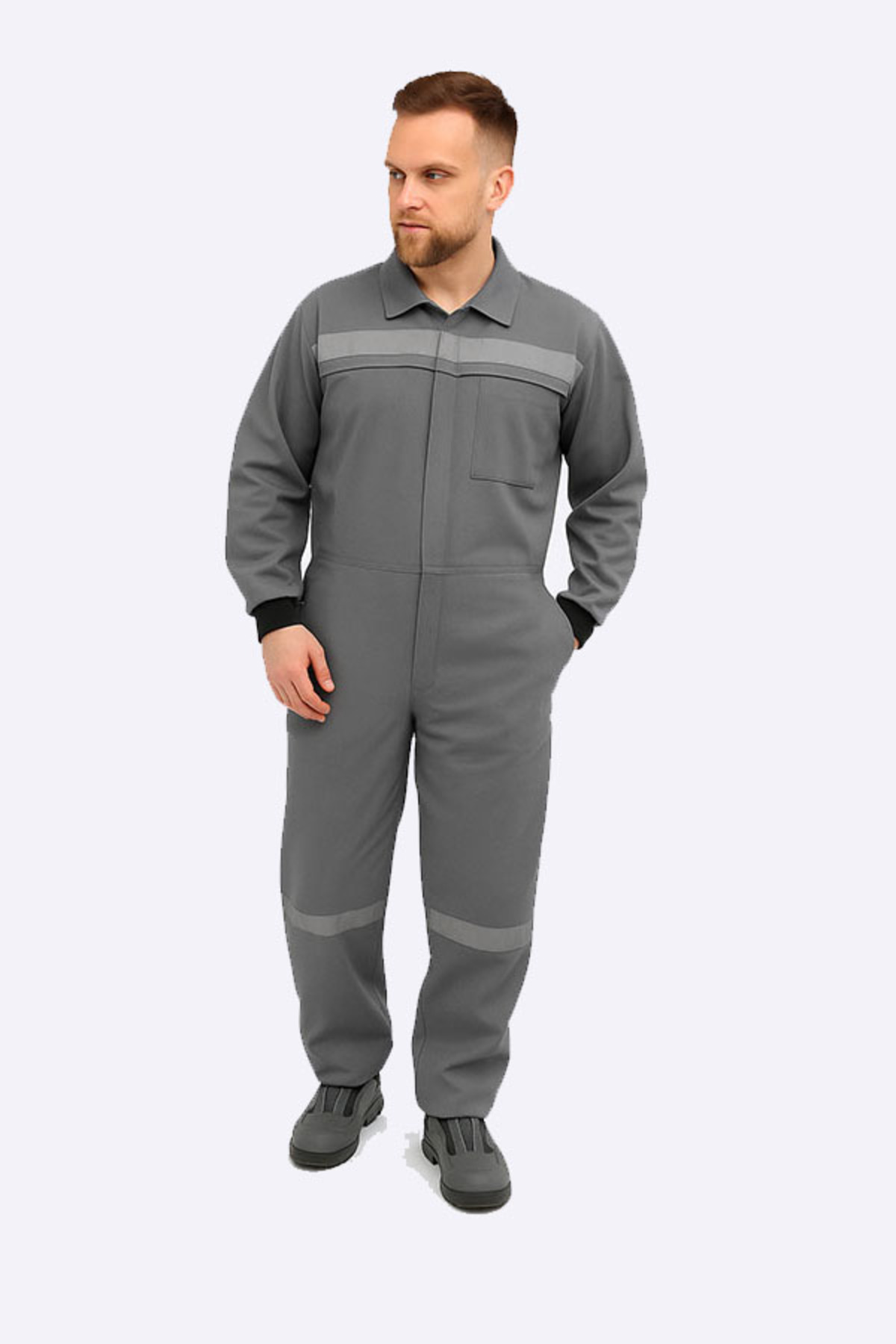 Çamdalı İş Elbiseleri 16x12 Gabardin Yazlık Boy İş Tulumu Reflektörlü 5 Cepli Orta Gri