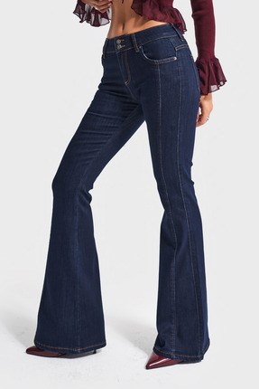 it's basic Kadın İndigo Renk 7w5-50 Midrise Flare Fit Esnek Elastan Kumaş Ort...