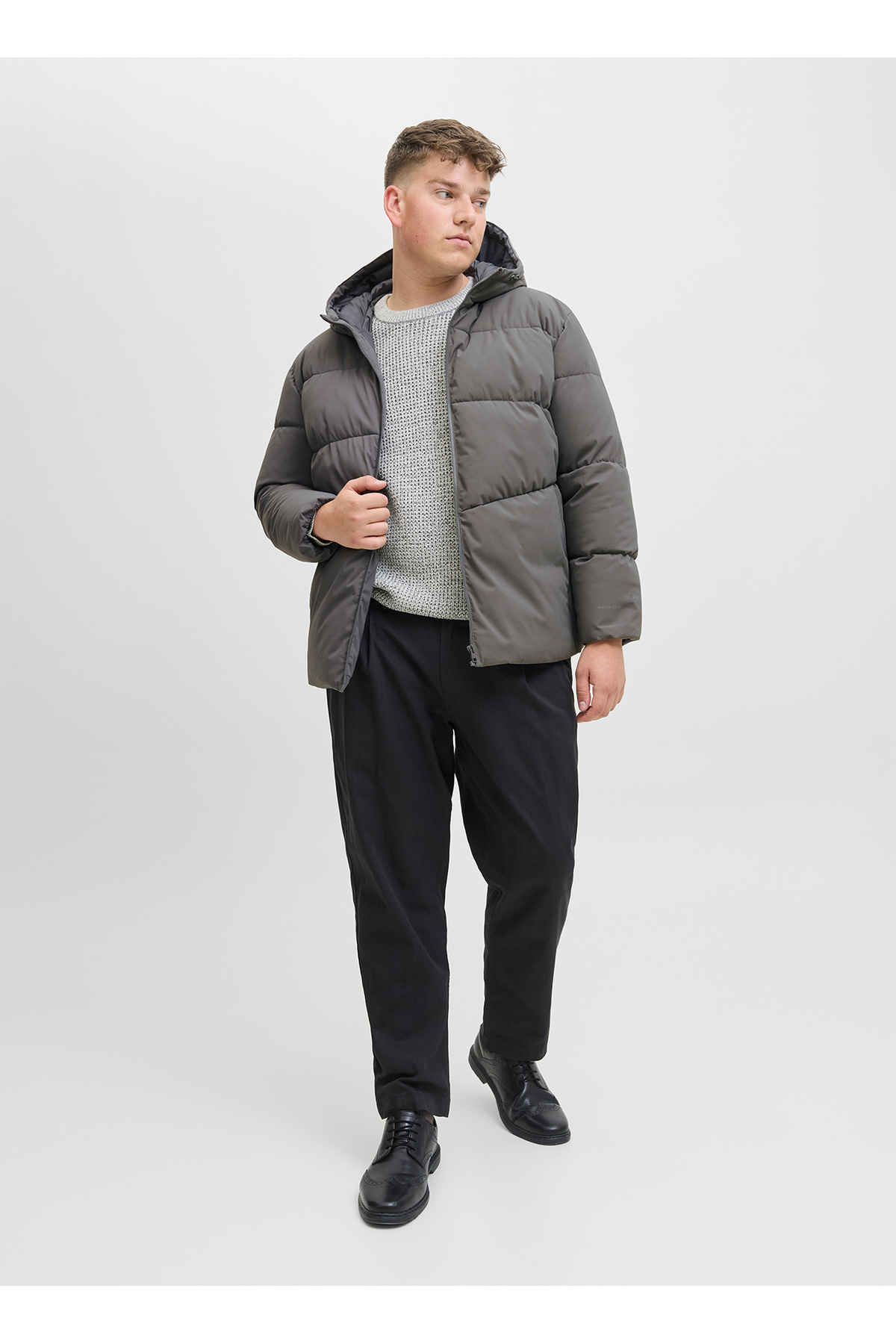 جک اند جونز کت مردانه خاکستری 12283873_JJGLOBAL PUFFER JACKET PLS