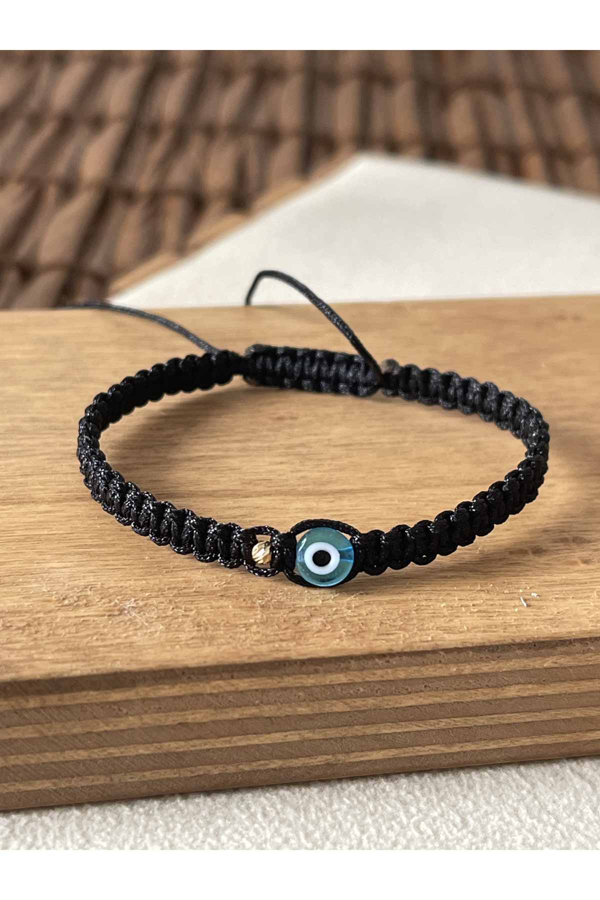 Rupen Kraft 14 Ayar Altın Dorikalı Nazar Boncuklu Makrome Örgü Altın Şans Bilekliği