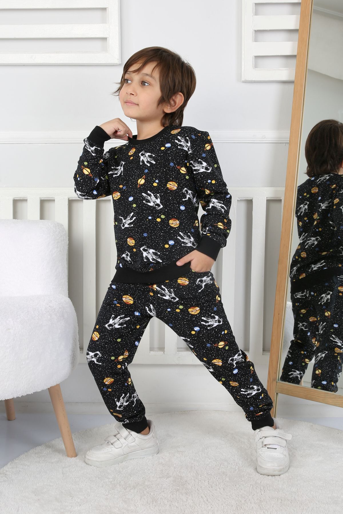 zuzunga İki İplik Cepli Astronot Temalı Erkek Çocuk Pijama Takımı fotoğrafı 2 (önizleme)