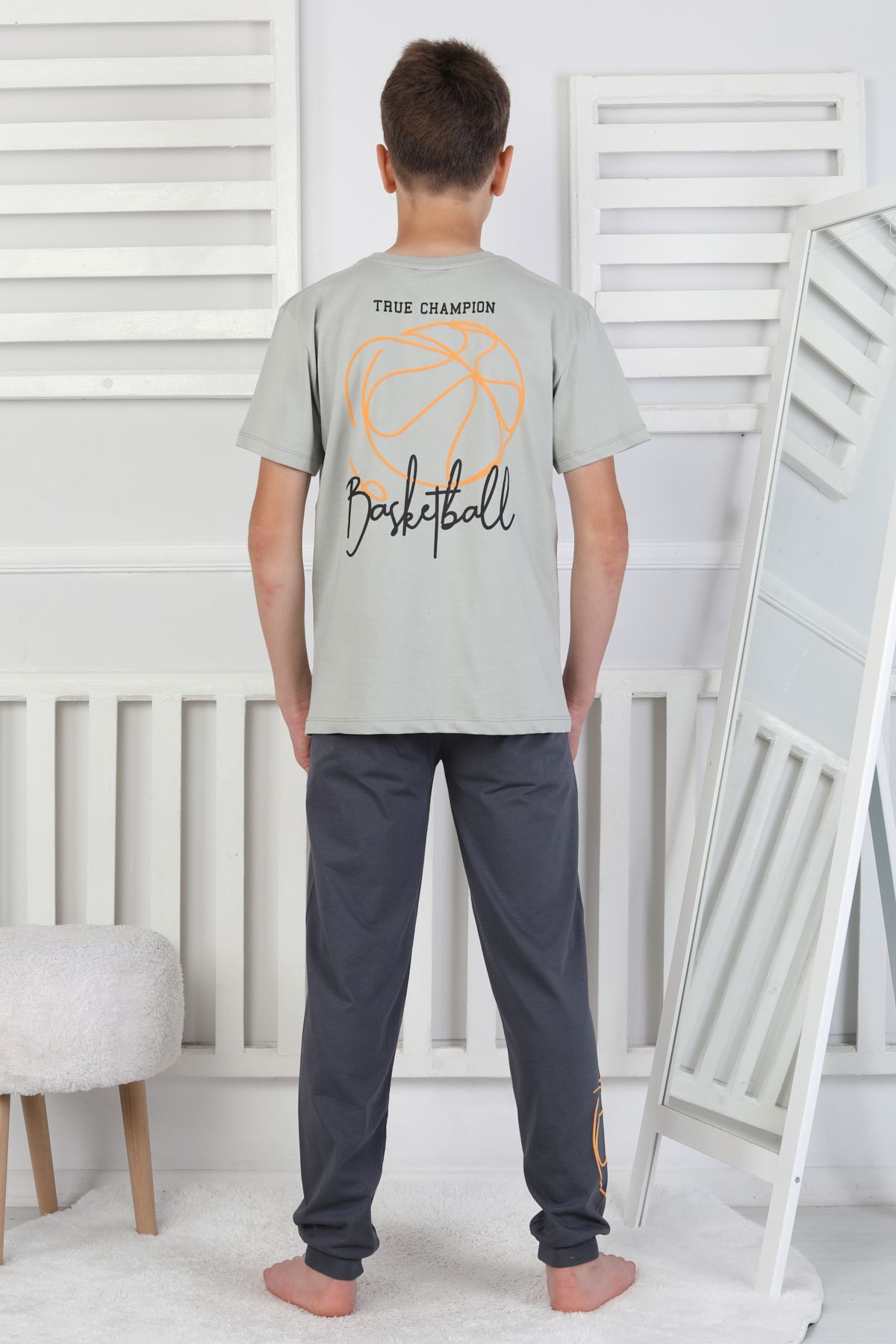 zuzunga True Champion Basketbol Baskılı Kısa Kol Erkek Çocuk Pijama Takımı fotoğrafı 6 (önizleme)