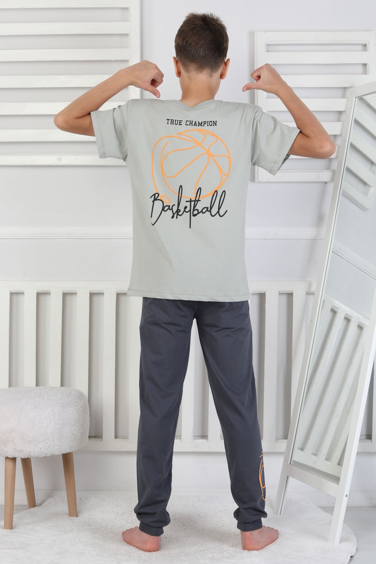 zuzunga True Champion Basketbol Baskılı Kısa Kol Erkek Çocuk Pijama Takımı fotoğrafı 7 (önizleme)