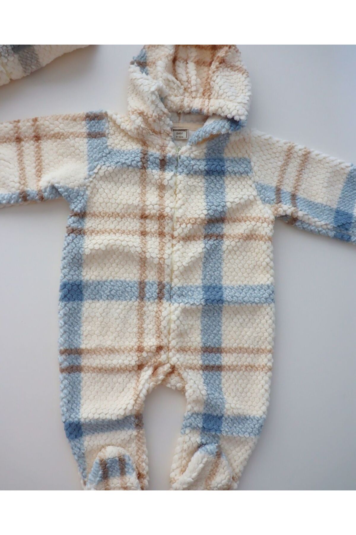 TinyAlp Bayramlık Peluş Kışlık Yumuşacık Ekose Velsoft Kız Erkek Bebek Tulum fotoğrafı 4 (önizleme)