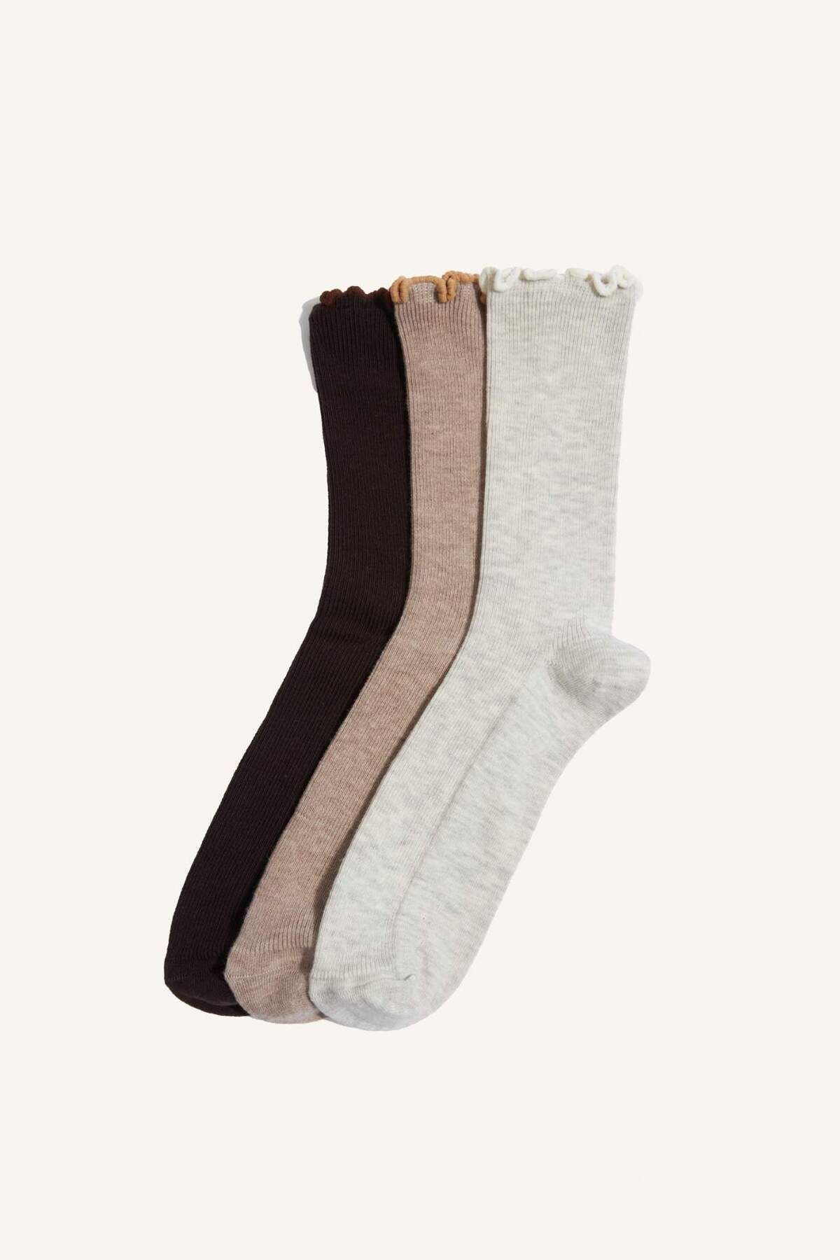 DeFacto Damen-Rüschensocken aus Baumwolle, 3-teilig, lang, G2409AXNS